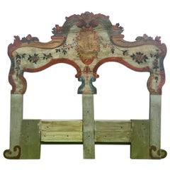19th Century New England Hand Painted Wooden Headboard