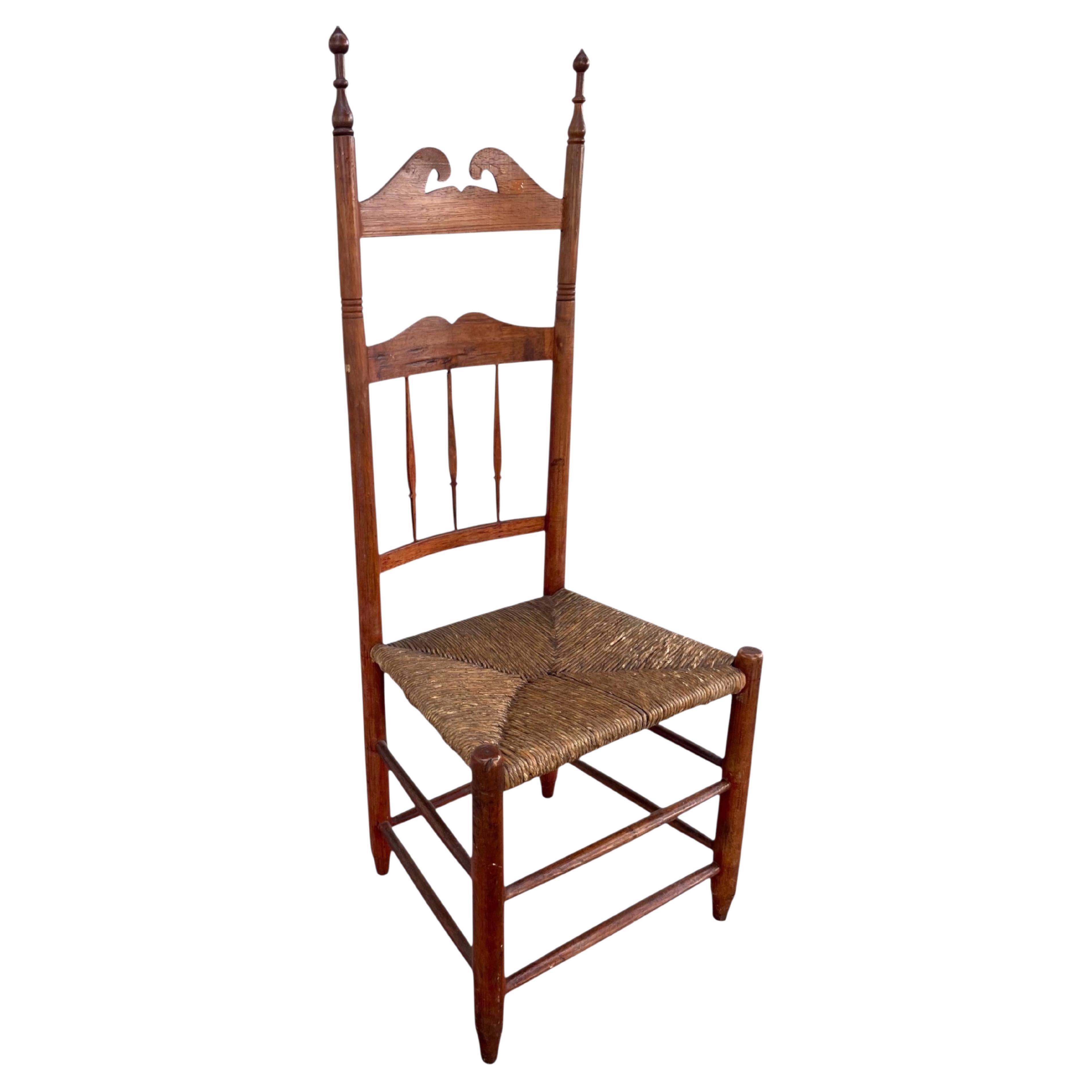 19th Century New England Rush Seat Ladder Back Chair. For Sale