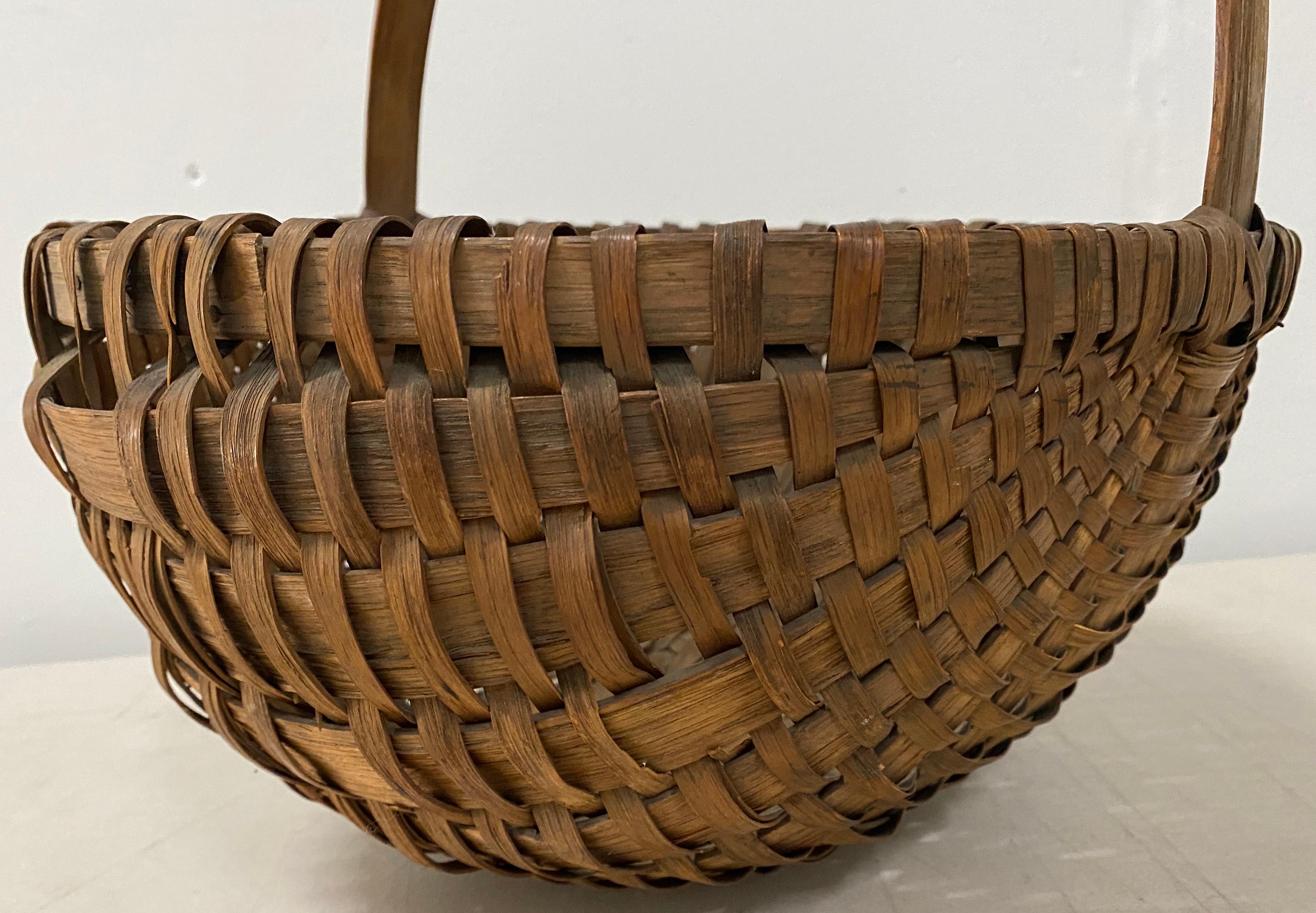 American 19th Century New England Splint Oak Basket For Sale