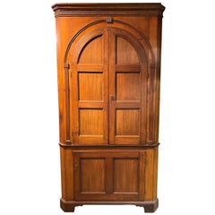 19th Century New Jersey Arched Door Corner Cupboard with Blue/Gray Interior