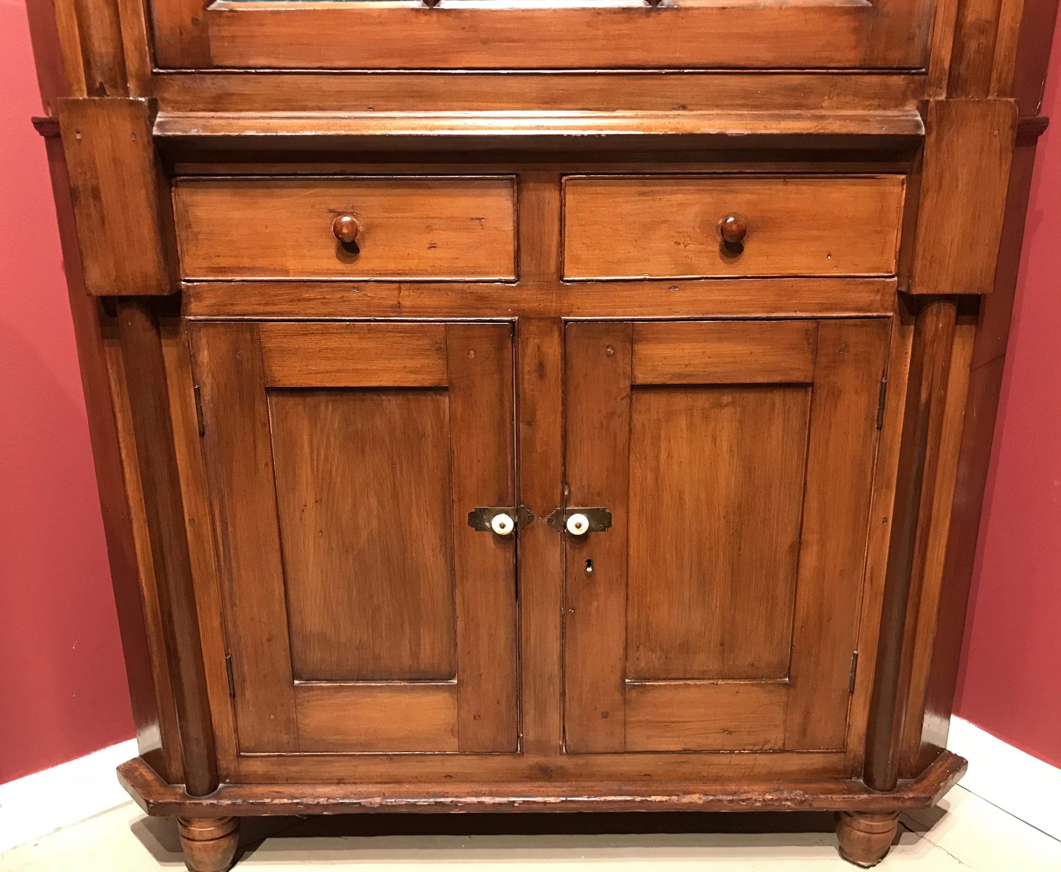 American 19th Century New Jersey Two Part Cherry Corner Cupboard