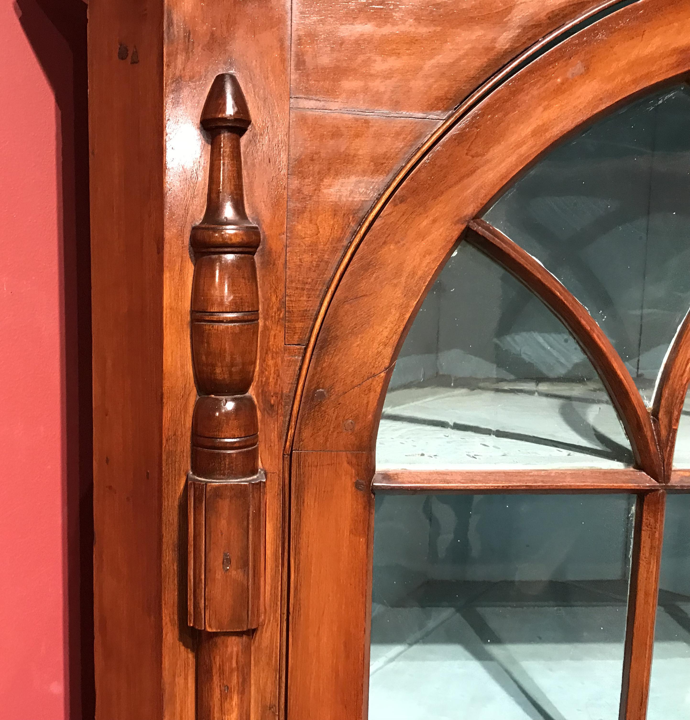 Hand-Carved 19th Century New Jersey Two Part Cherry Corner Cupboard