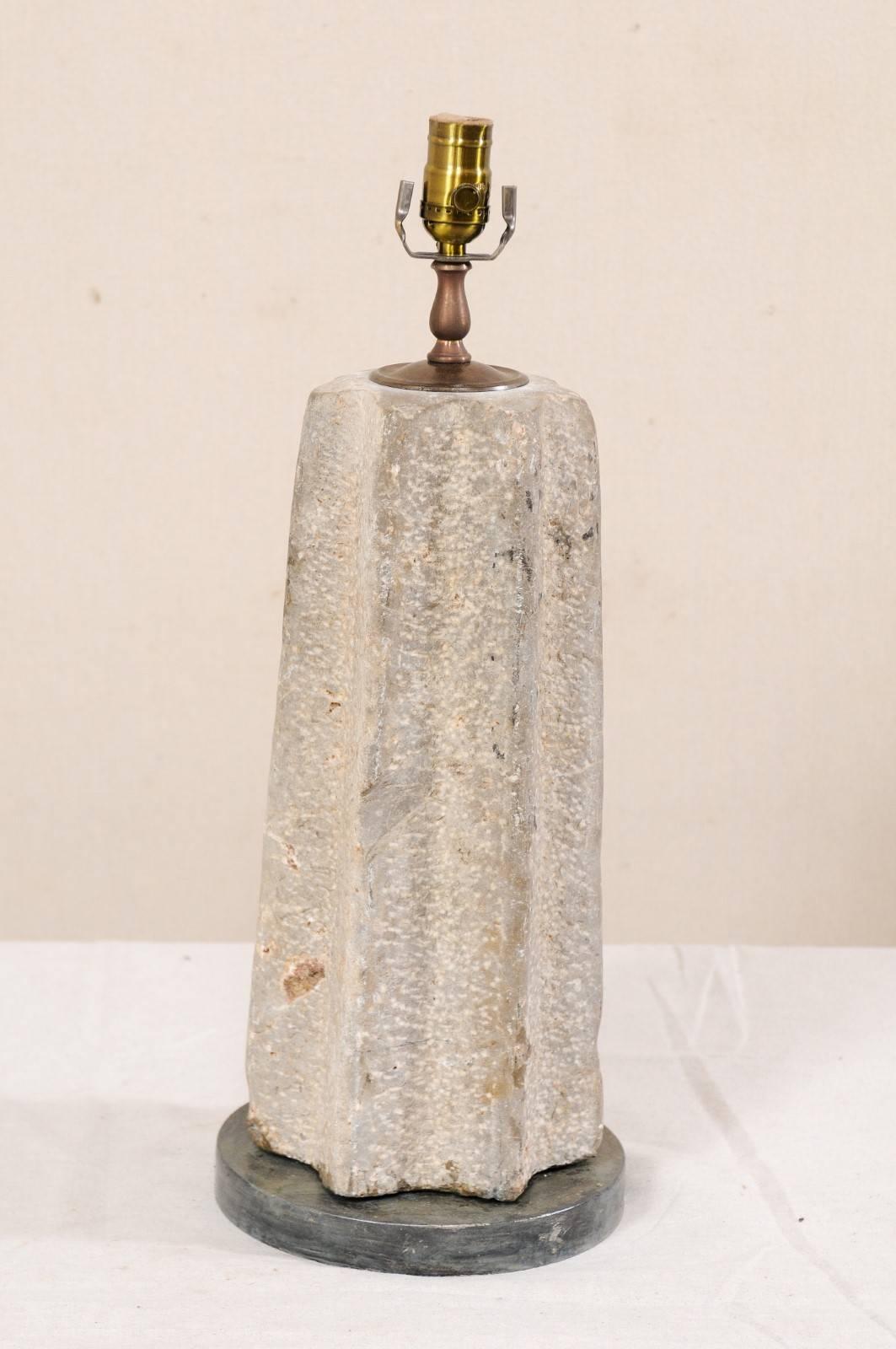 Patinated 19th Century Nicely Weathered Cream Colored Millstone Table Lamp