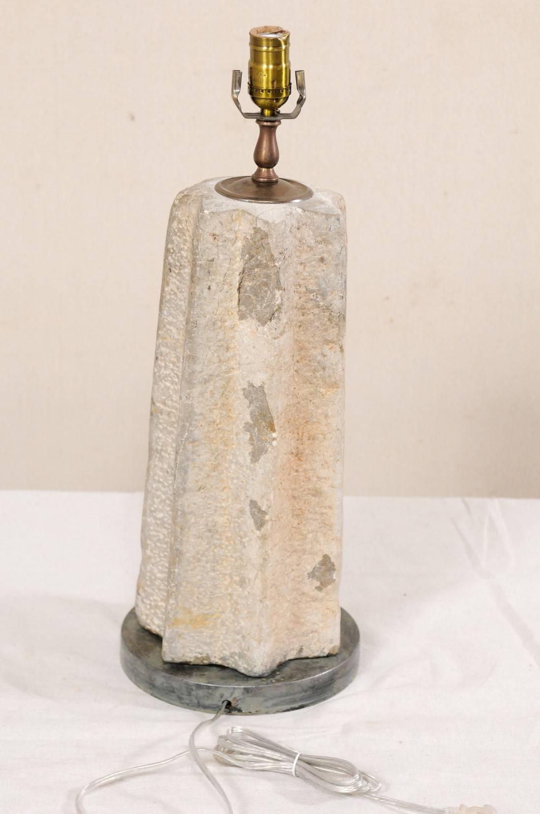 19th Century Nicely Weathered Cream Colored Millstone Table Lamp In Good Condition In Atlanta, GA