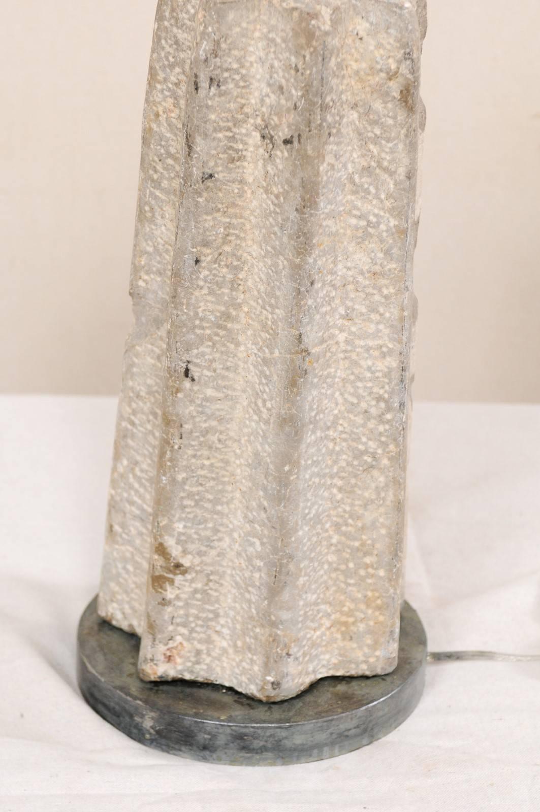 19th Century Nicely Weathered Cream Colored Millstone Table Lamp 4
