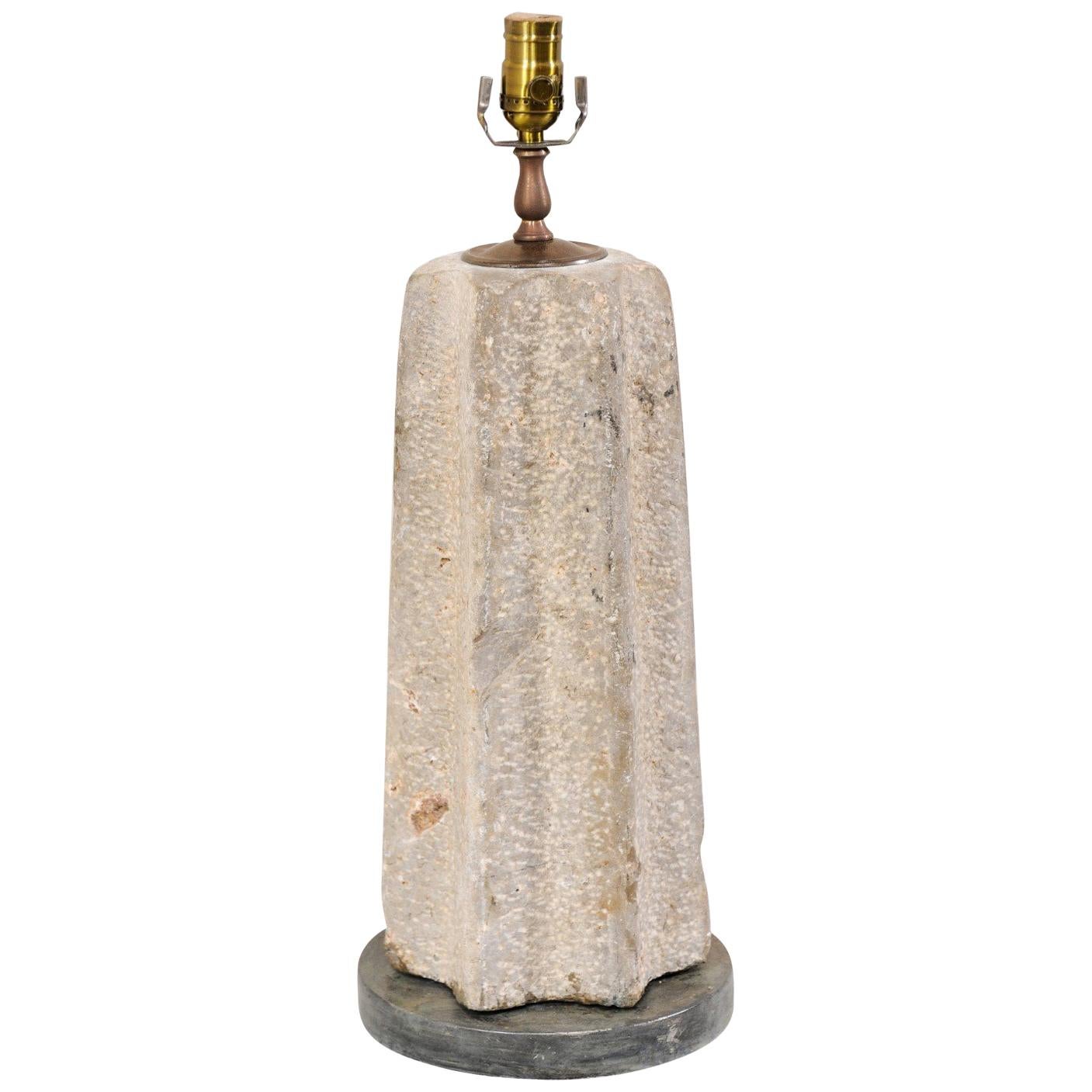 19th Century Nicely Weathered Cream Colored Millstone Table Lamp