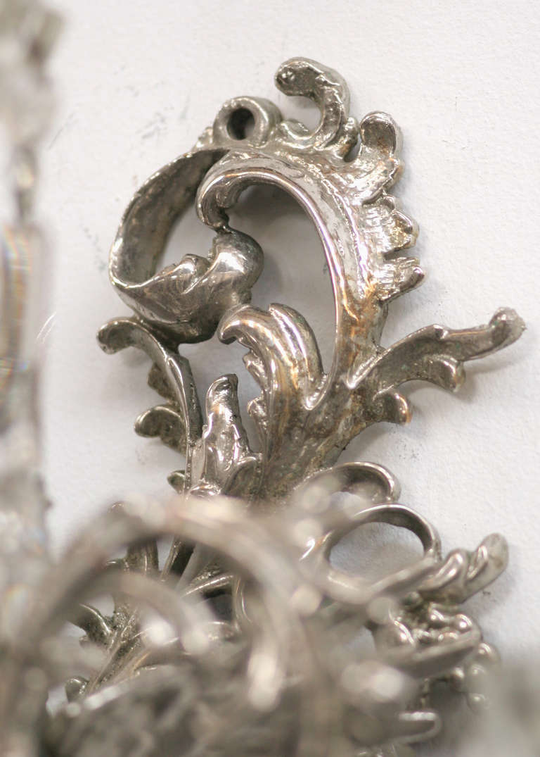 Crystal 19th Century Nickel-Plated Bronze Rococo Dragon Wall Sconce Set of Four