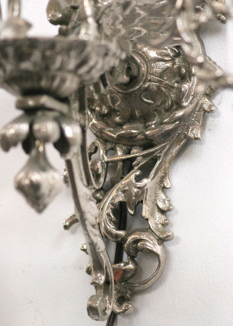 19th Century Nickel-Plated Bronze Rococo Dragon Wall Sconce Set of Four 1