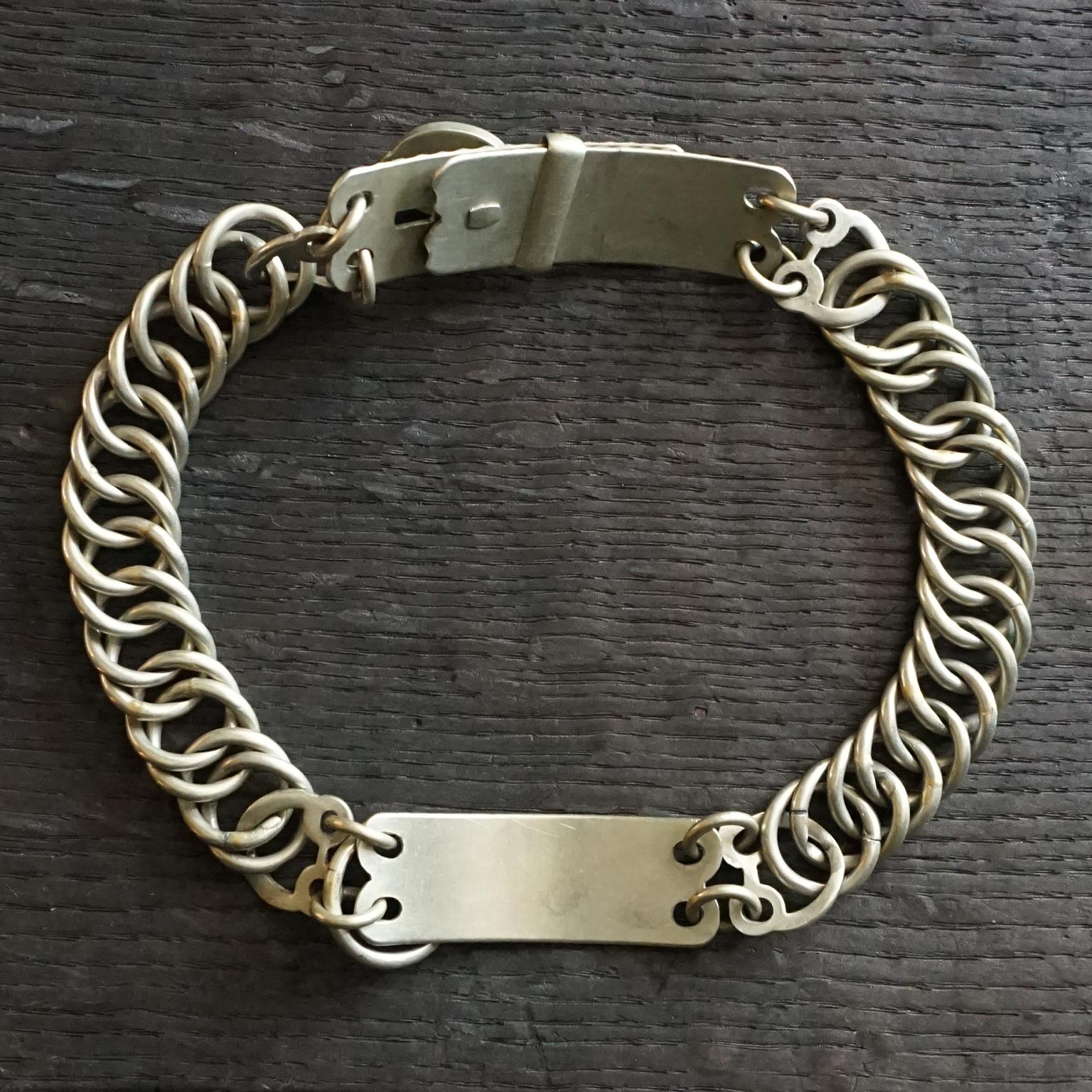 Victorian 19th Century Nickel Silver French Adjustable Linked Dog Collar with Lock and Key