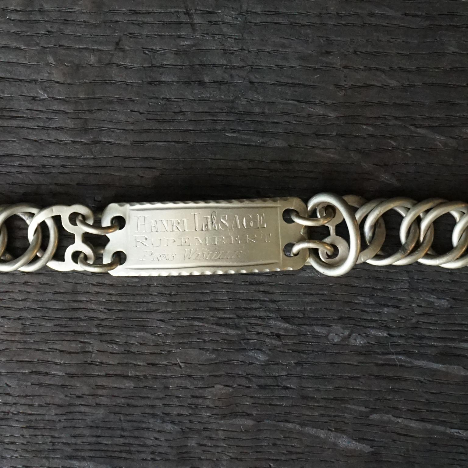 19th Century Nickel Silver French Adjustable Linked Dog Collar with Lock and Key 2