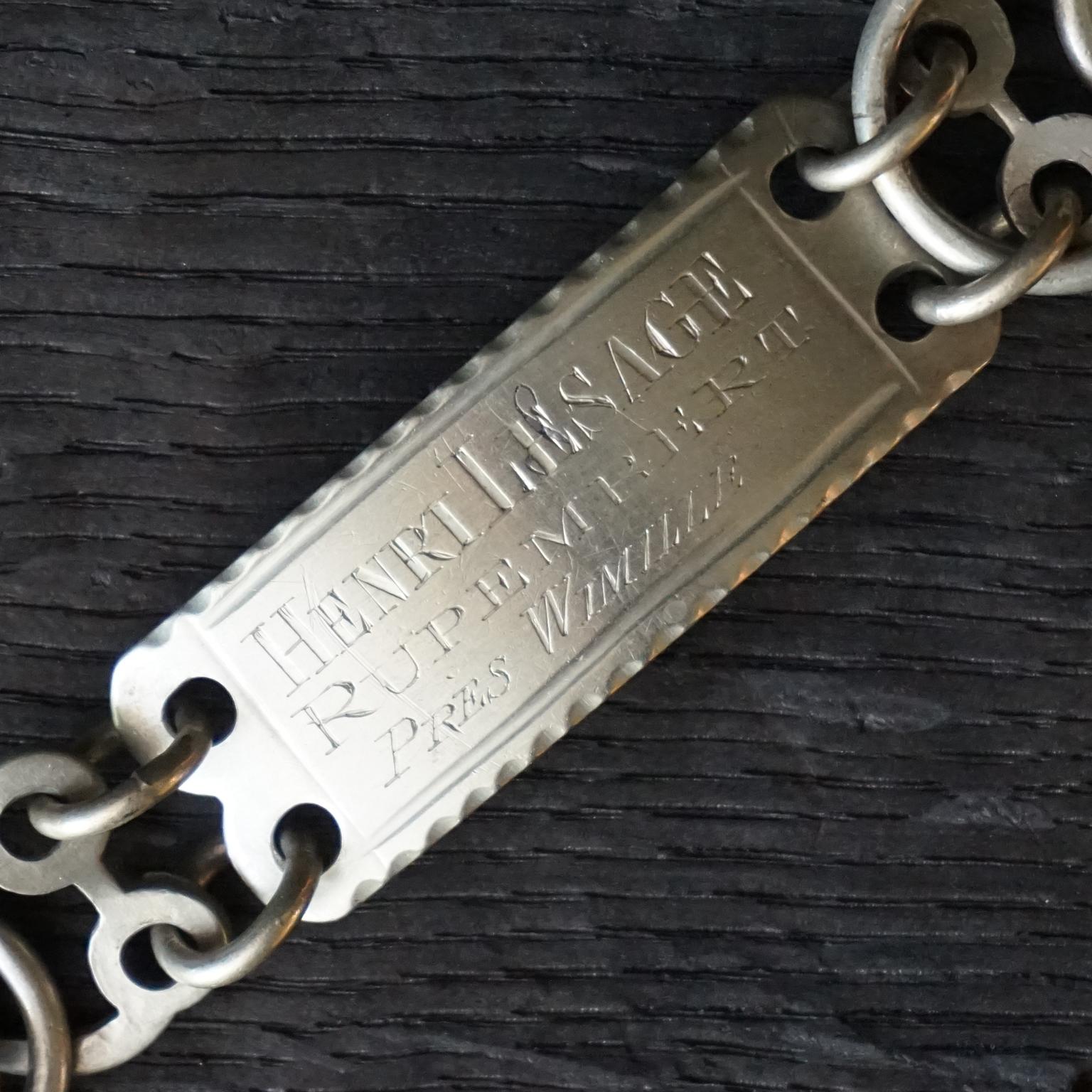 19th Century Nickel Silver French Adjustable Linked Dog Collar with Lock and Key 3
