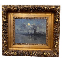 19th Century Night Seascape Oil Painting