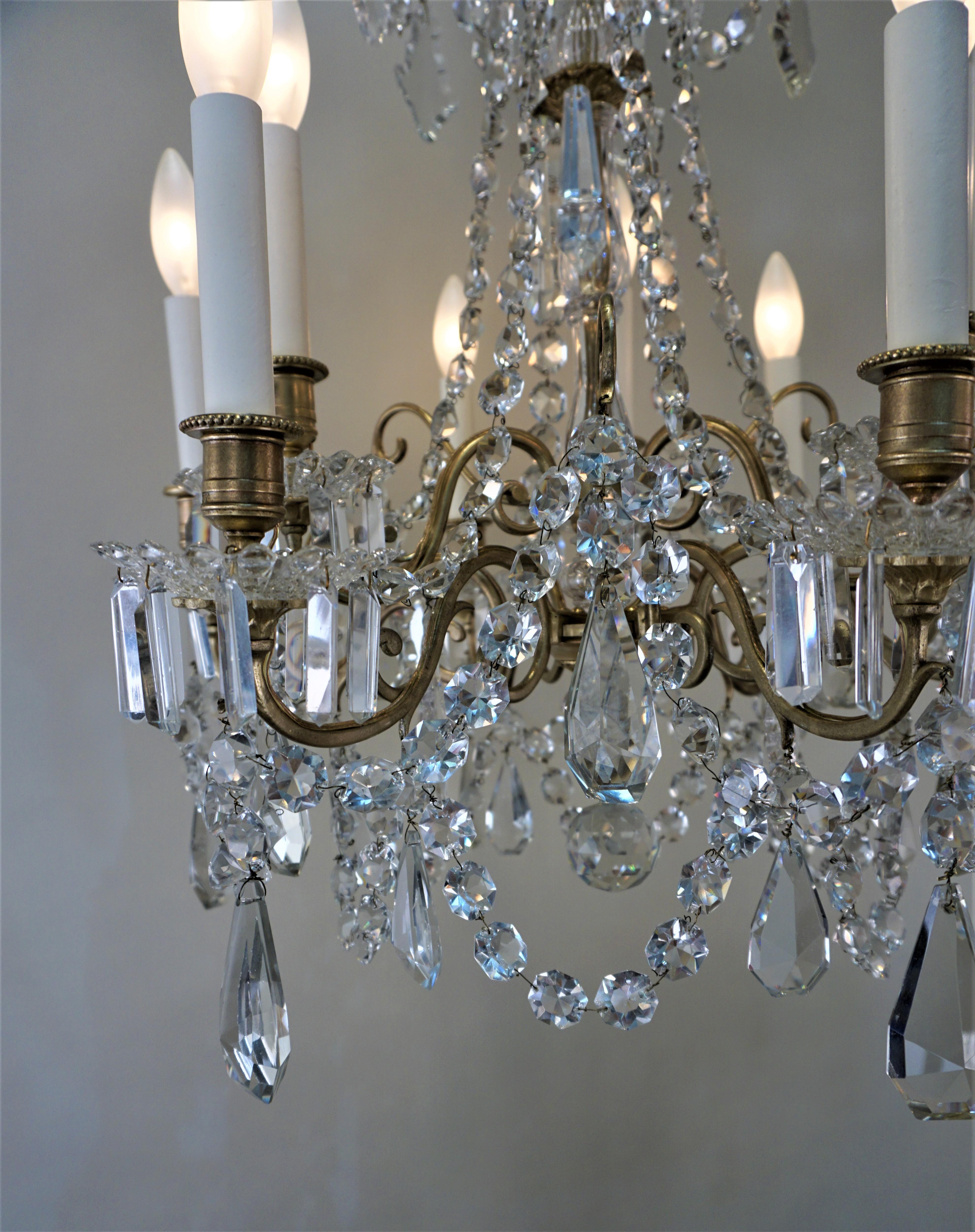 19th Century Nine-Light Crystal and Bronze Chandelier 2