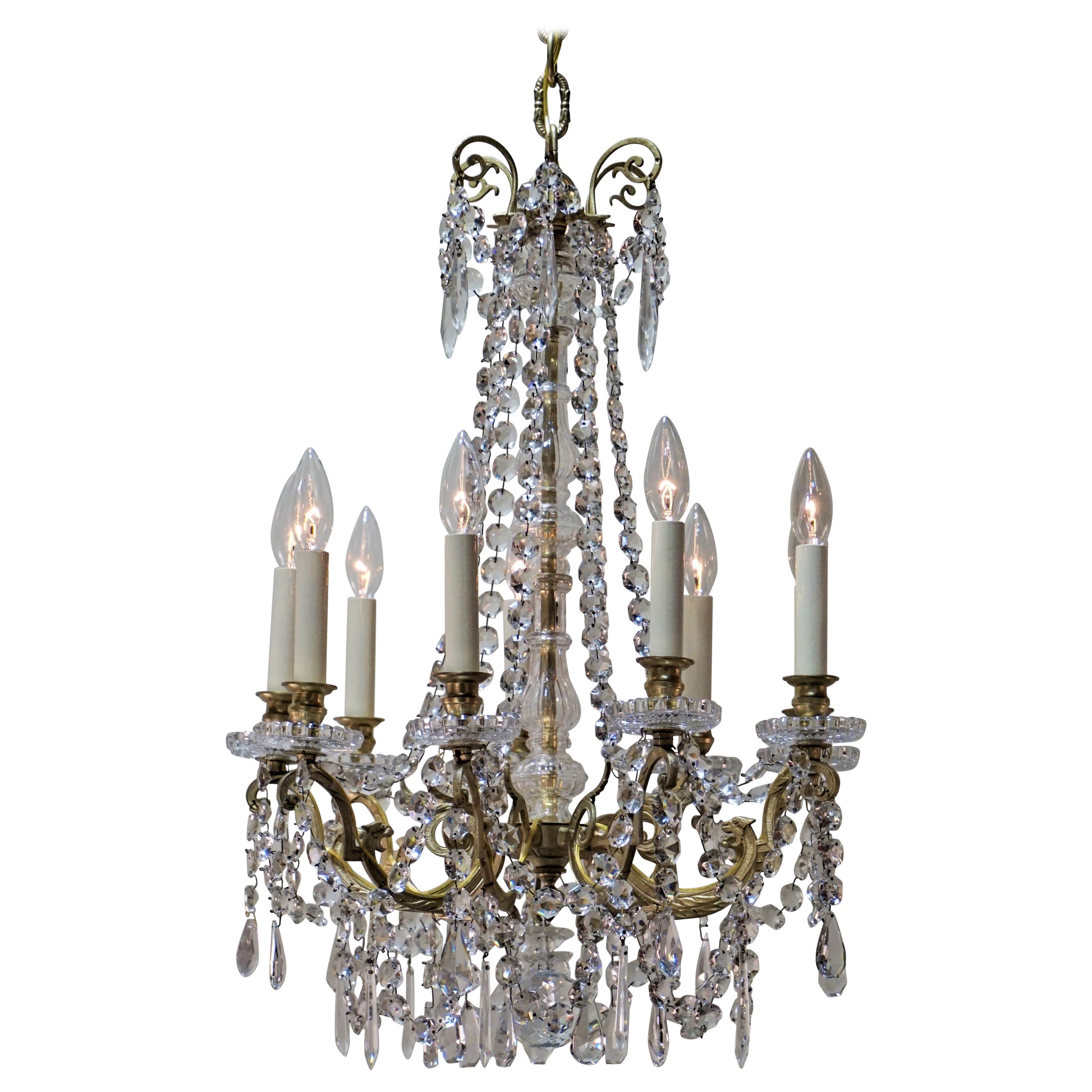 19th Century Nine-Light Crystal and Bronze Chandelier at 1stDibs