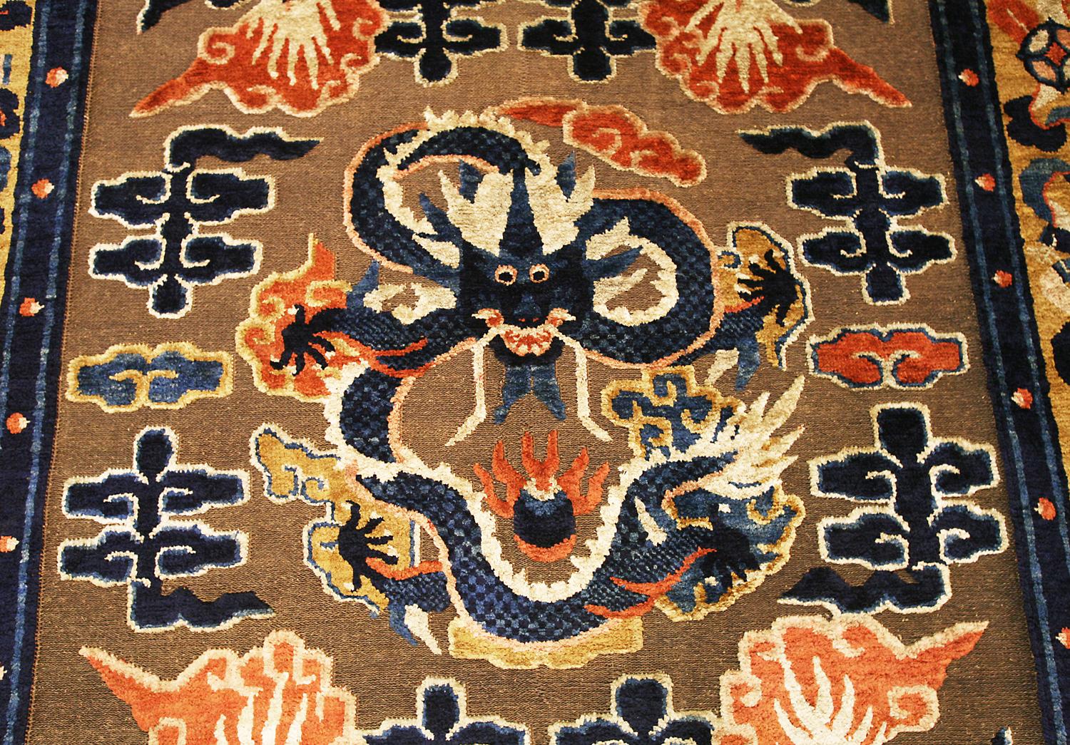 19th Century Ningxia Brown Metal-Thread Imperial Palace Souf Chinese Rug For Sale 1