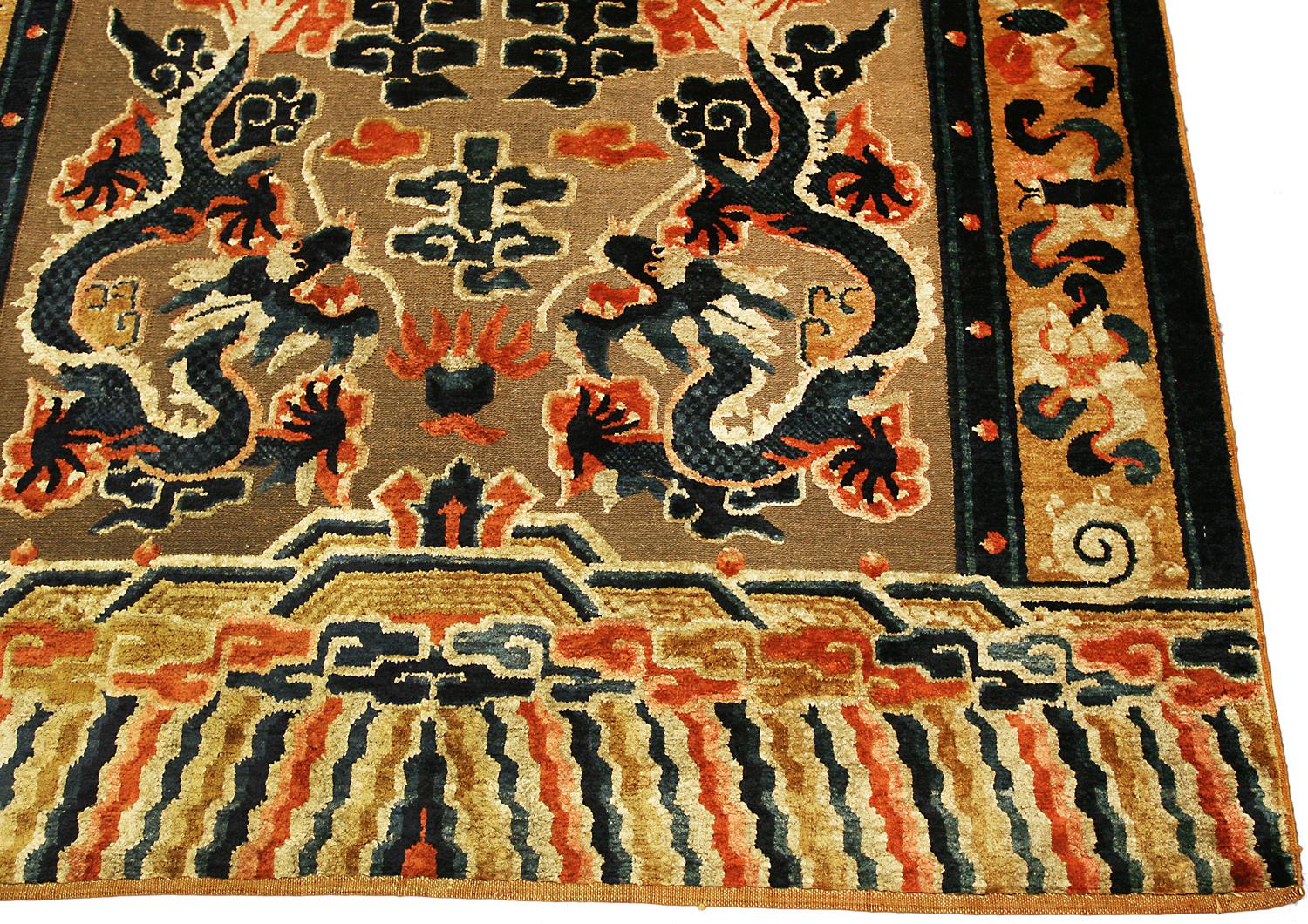 19th Century Ningxia Brown Metal-Thread Imperial Palace Souf Chinese Rug For Sale 2