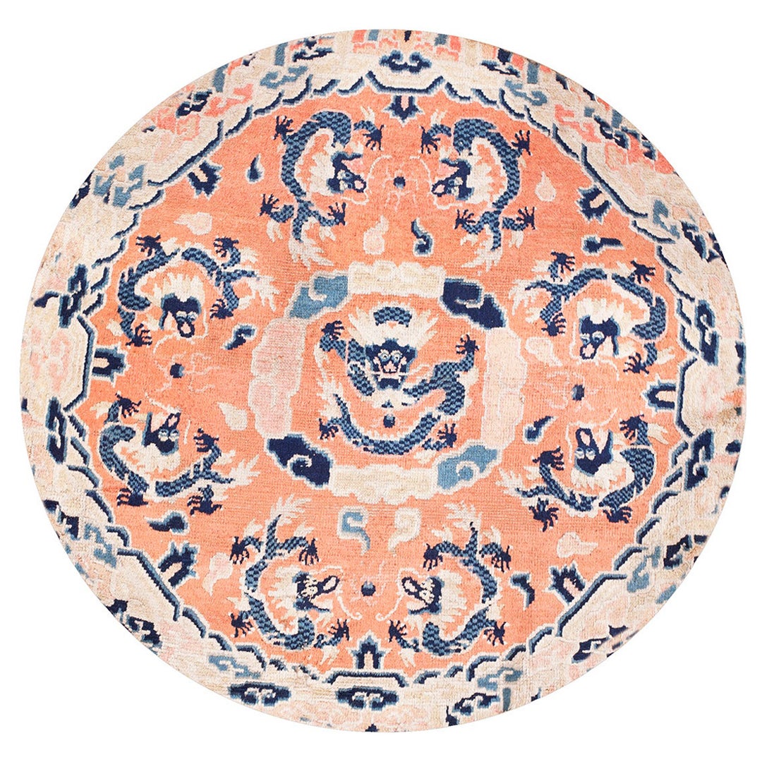 Tapis rond du Ningxia du 19ème siècle ( 4' x 4' - 122 x 122 )