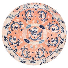 Tapis rond du Ningxia du 19ème siècle ( 4' x 4' - 122 x 122 )