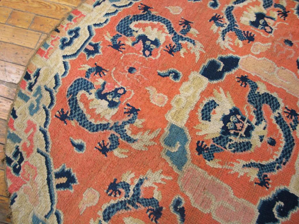 Hand-Knotted 19th Century Ningxia Round Dragon Carpet  For Sale