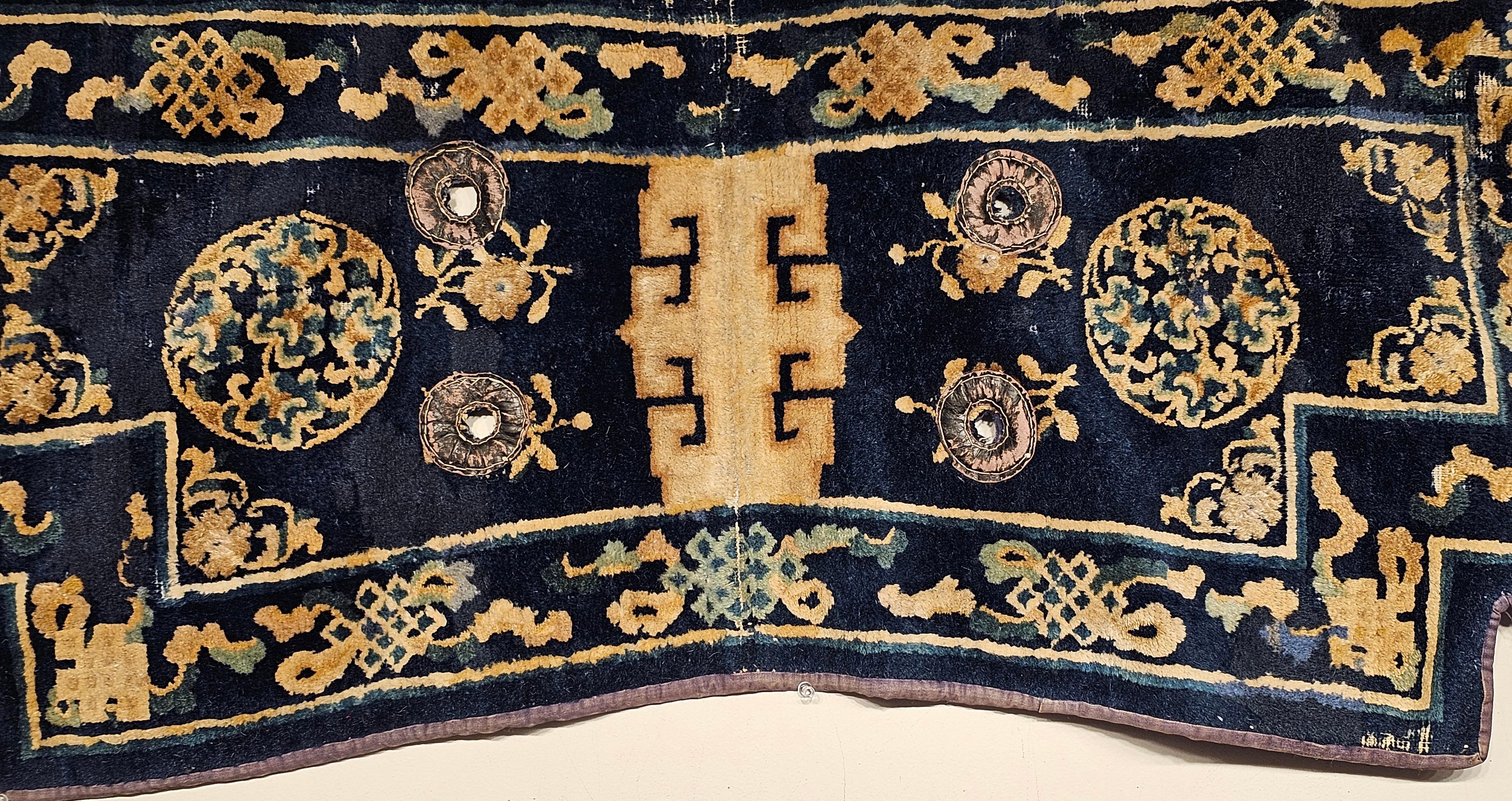 Chinese 19th Century Ningxia Saddle Cover with Auspicious Symbol Border in Indigo Blue For Sale