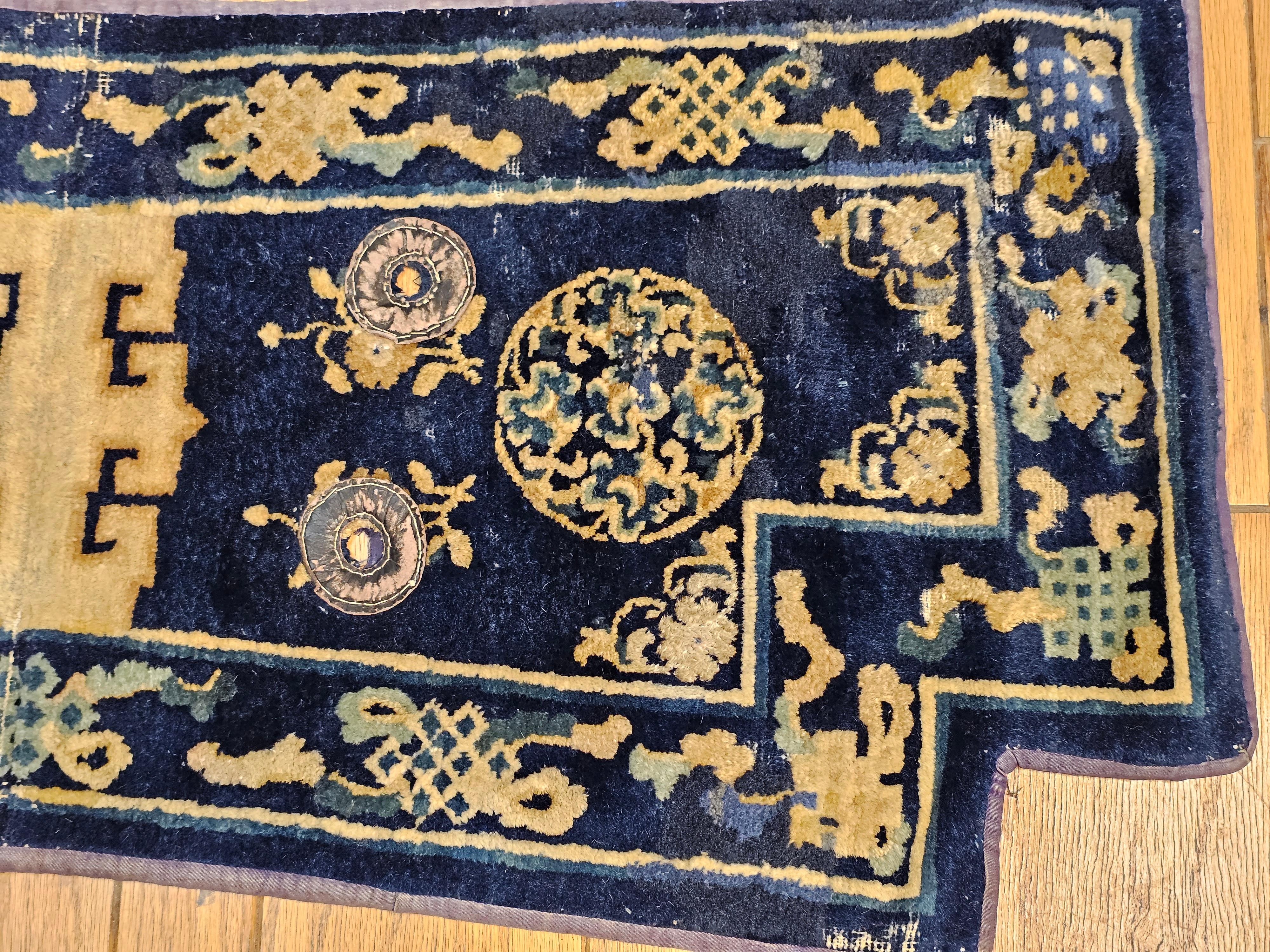 19th Century Ningxia Saddle Cover with Auspicious Symbol Border in Indigo Blue For Sale 2