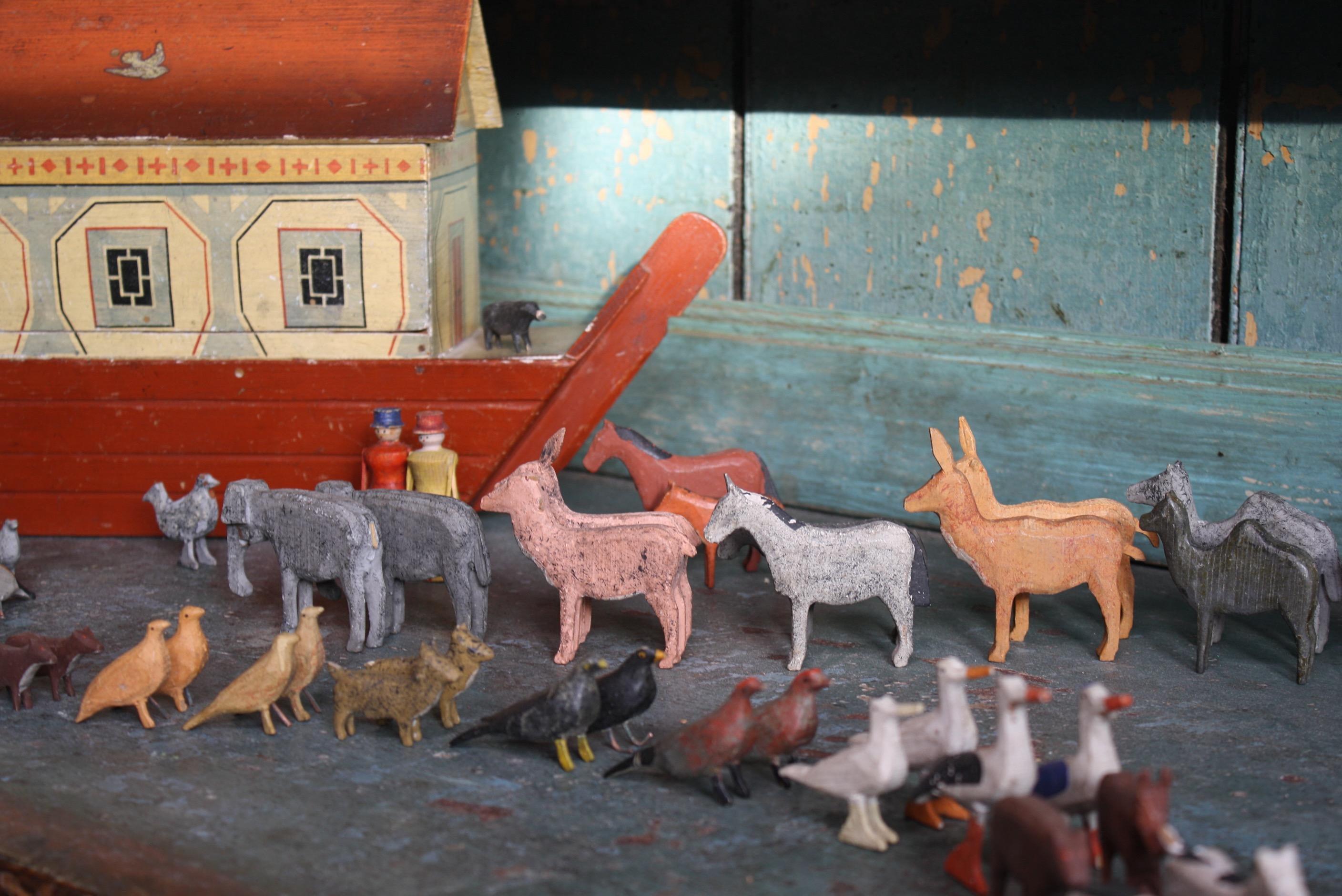 19th Century Noahs Ark Folk Art Hand Carved & Painted Toy 1