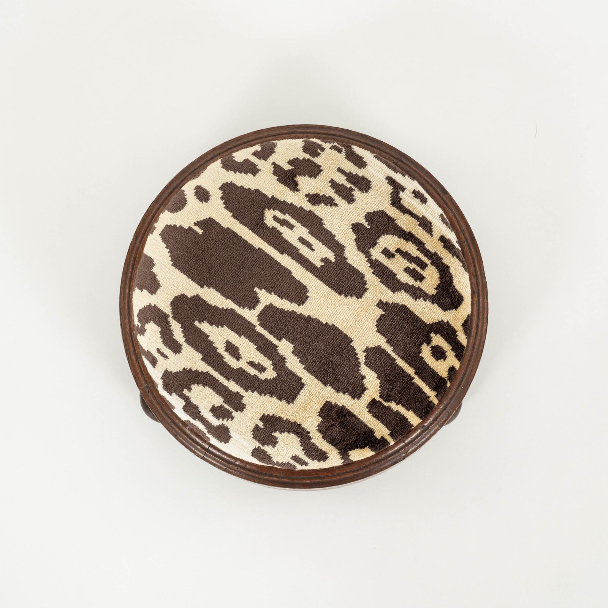 Walnut 19th Century Nobilis Velours Leopard Footstool For Sale