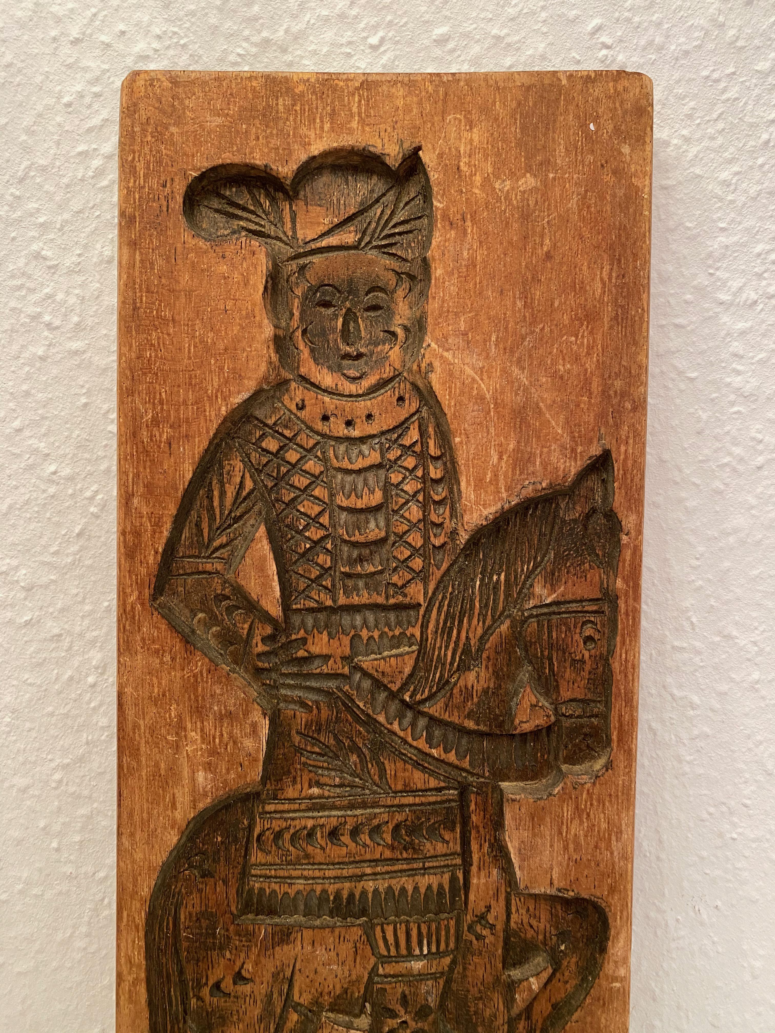 Classic 19th century wooden gingerbread gingerbread cookie or speculaas springerle mold, circa 1860-1880 (Noble Horseman). Made of hand carved wood. Found at an estate sale in Vienna, Austria.
