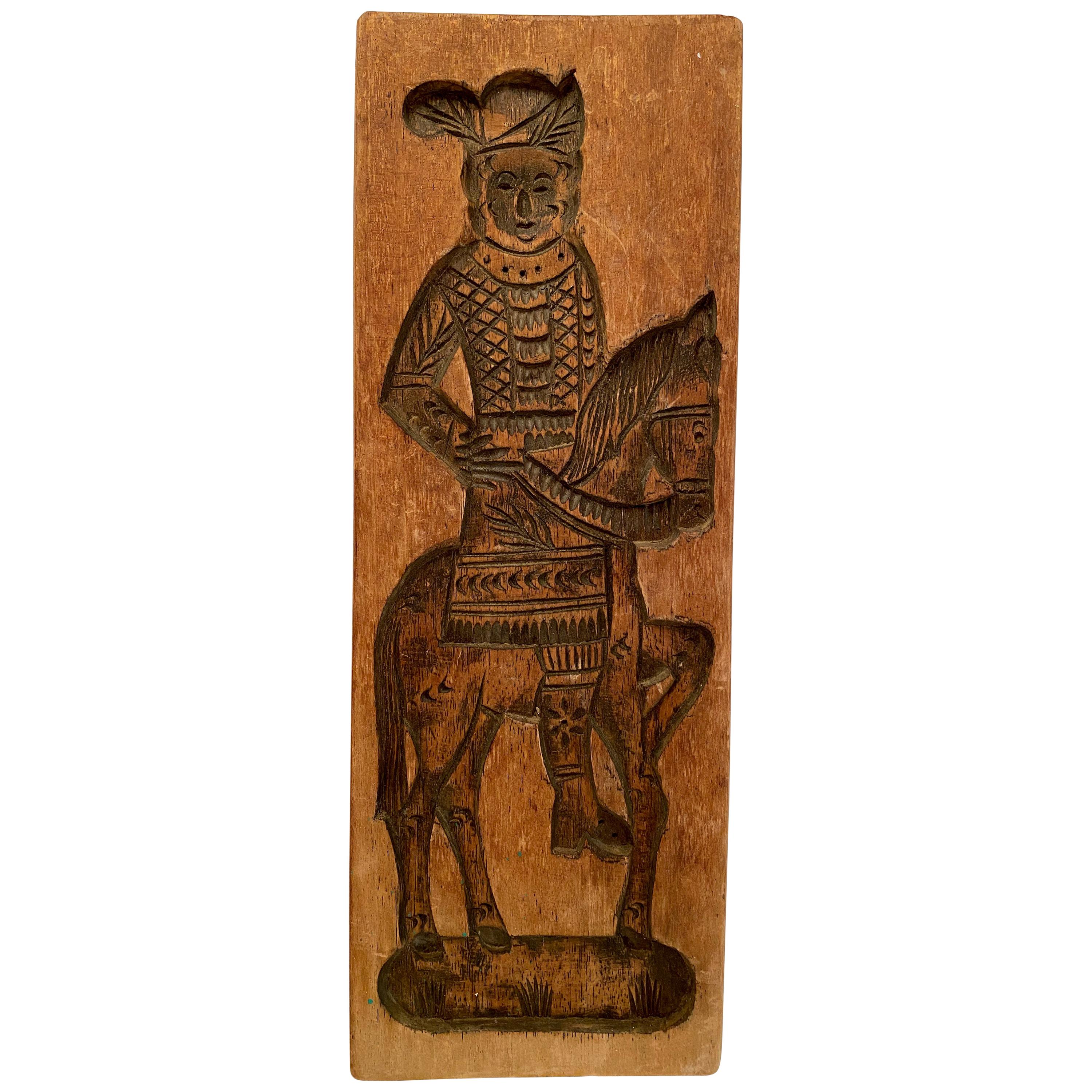 19th Century Noble Horseman Wooden Gingerbread Cookie Speculaas Springerle Mold