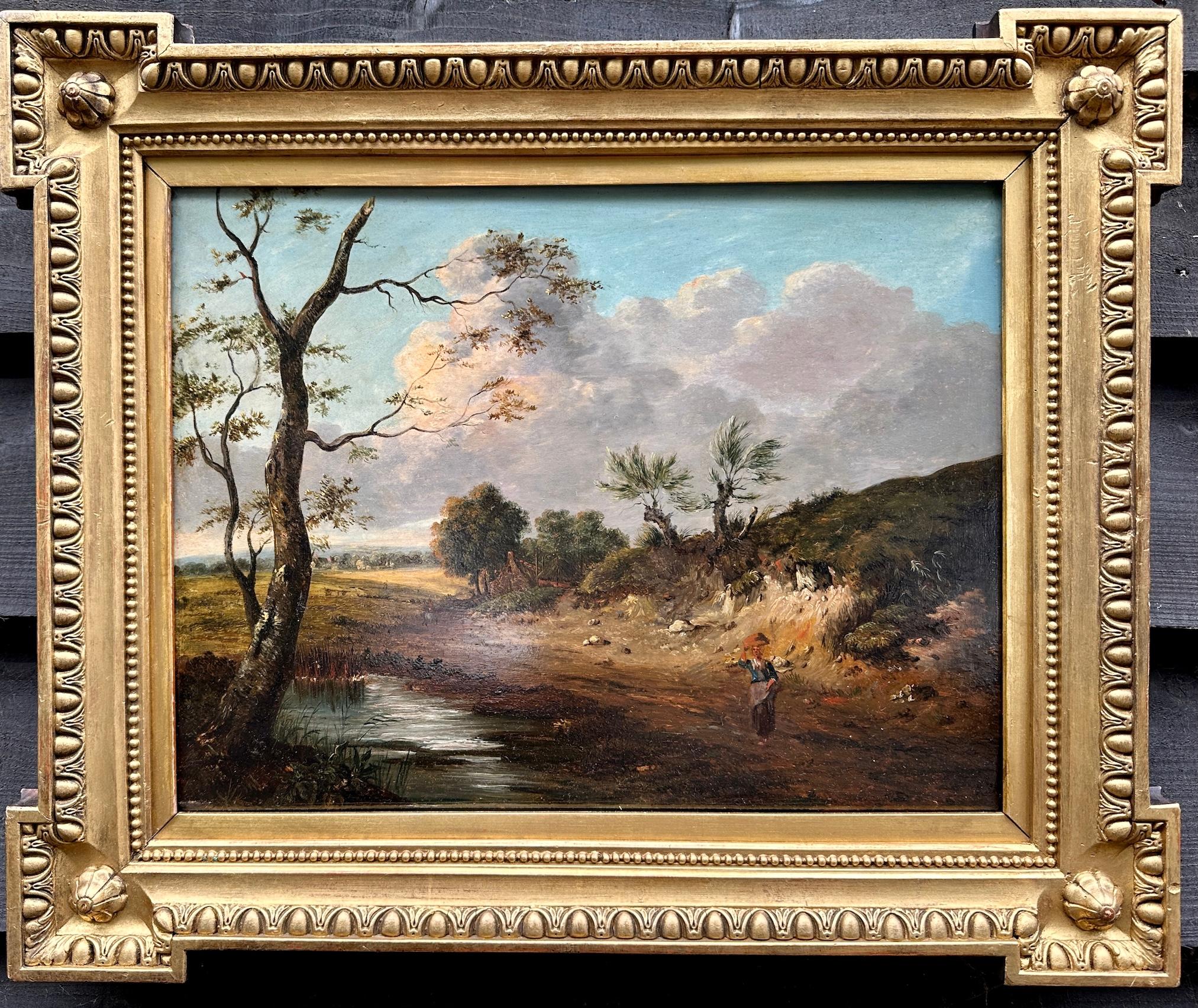 19th Century English, Norfolk School landscape with figure on a path with trees