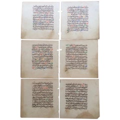 19th Century North African Calligraphy Manuscript Leaves, Set of Six