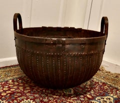 19th Century North African Cooking Pot, Brutalist Log Basket