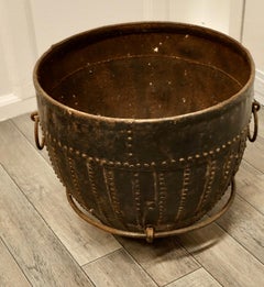 19th Century North African Cooking Pot, Brutalist Log Basket