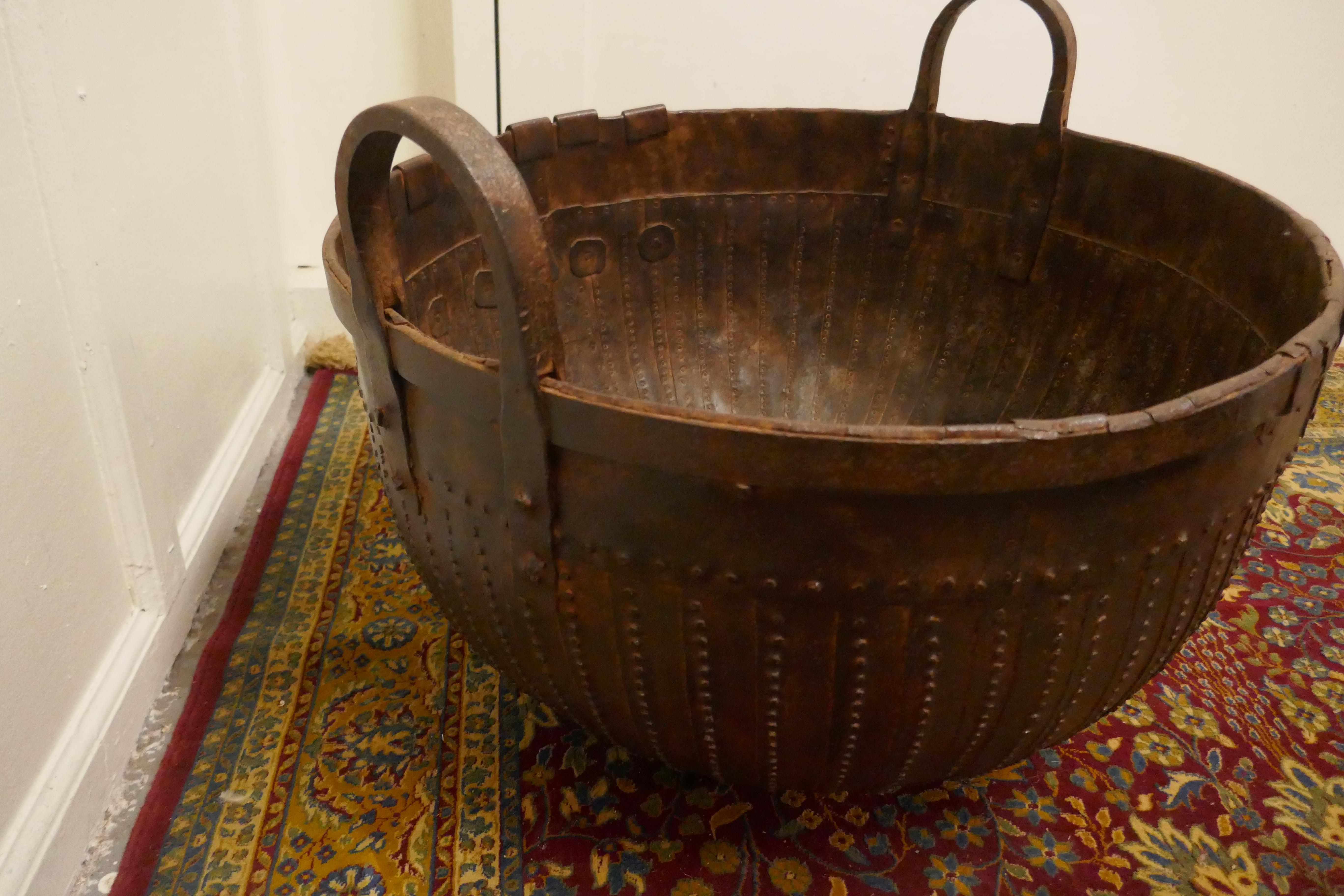19th Century North African Cooking Pot, Brutalist Log Basket 1