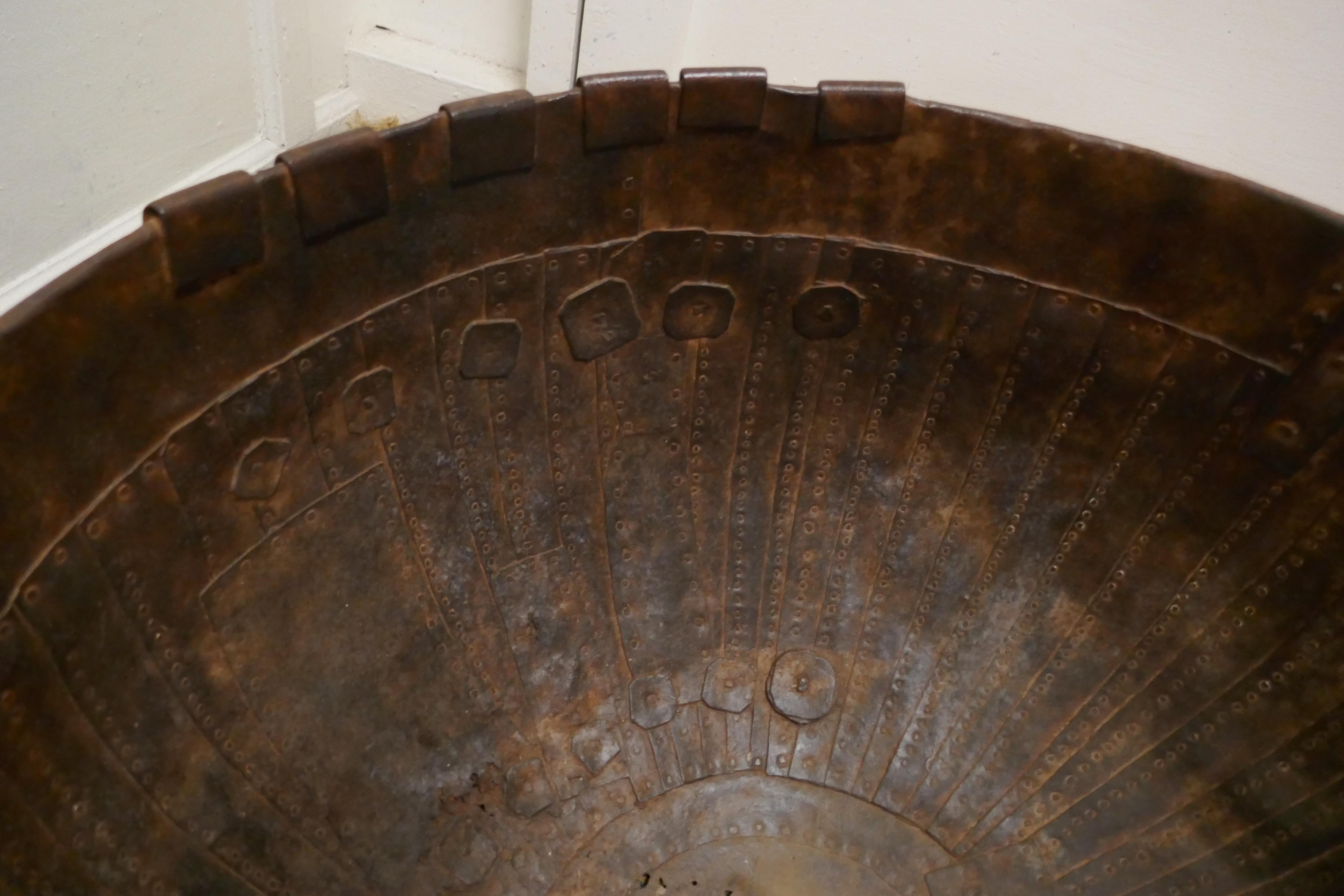 19th Century North African Cooking Pot, Brutalist Log Basket 3