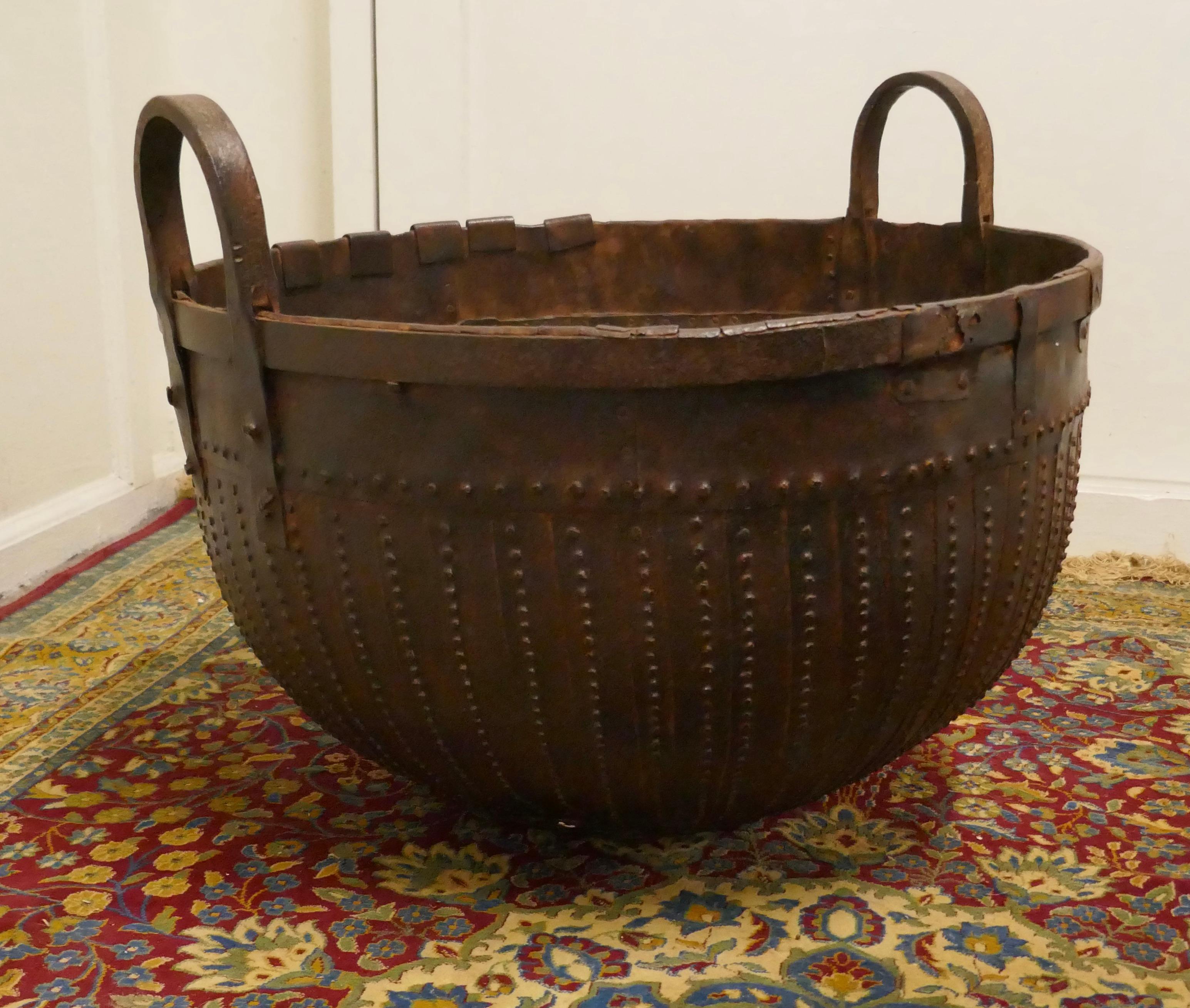 19th Century North African Cooking Pot, Brutalist Log Basket 4