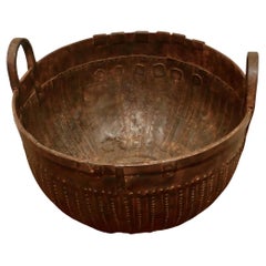 19th Century North African Cooking Pot, Brutalist Log Basket