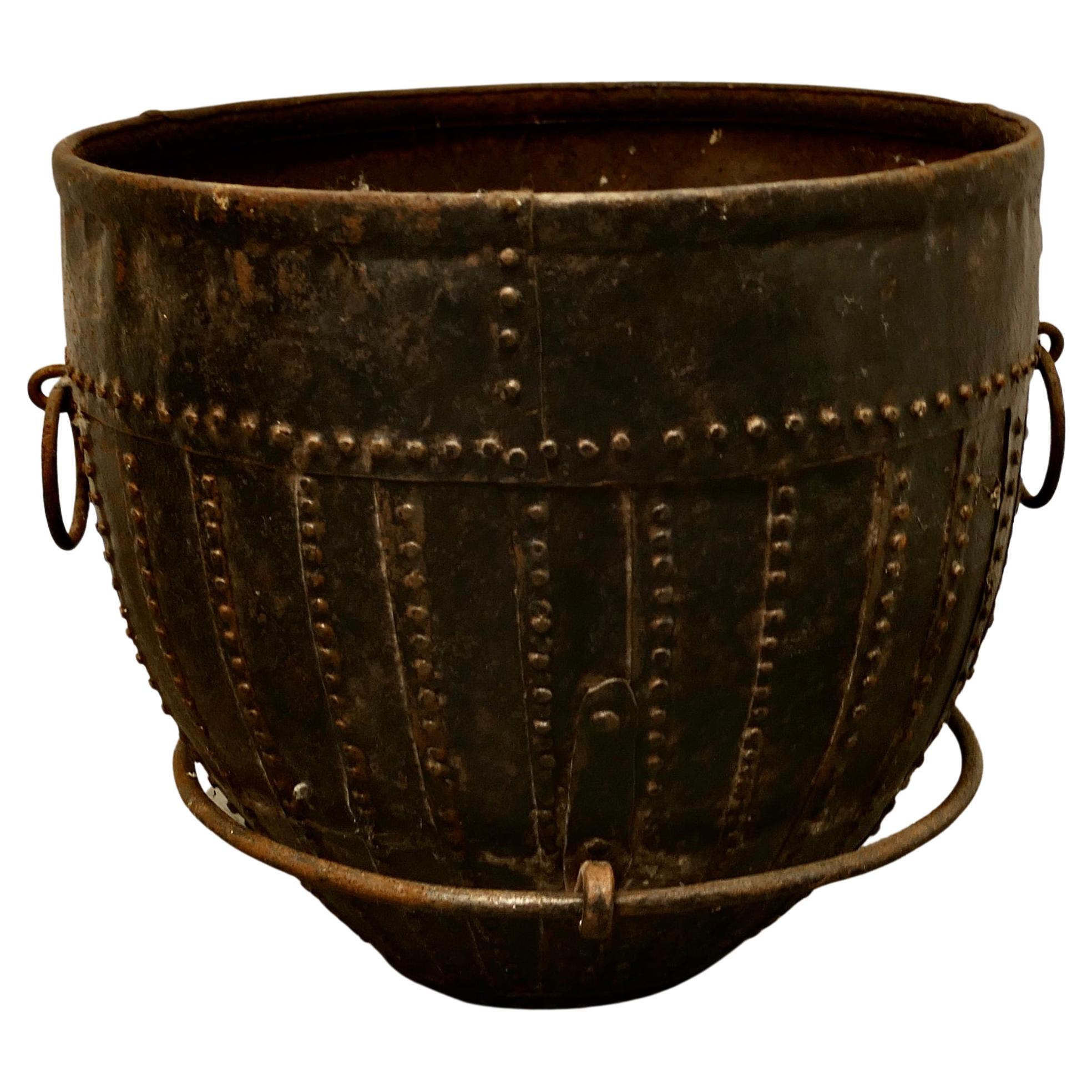 19th Century North African Cooking Pot, Brutalist Log Basket
