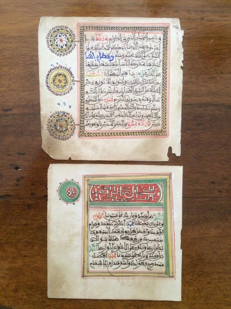 Algerian 19th Century North African Illuminated Calligraphy Manuscript Leaves Set of 10