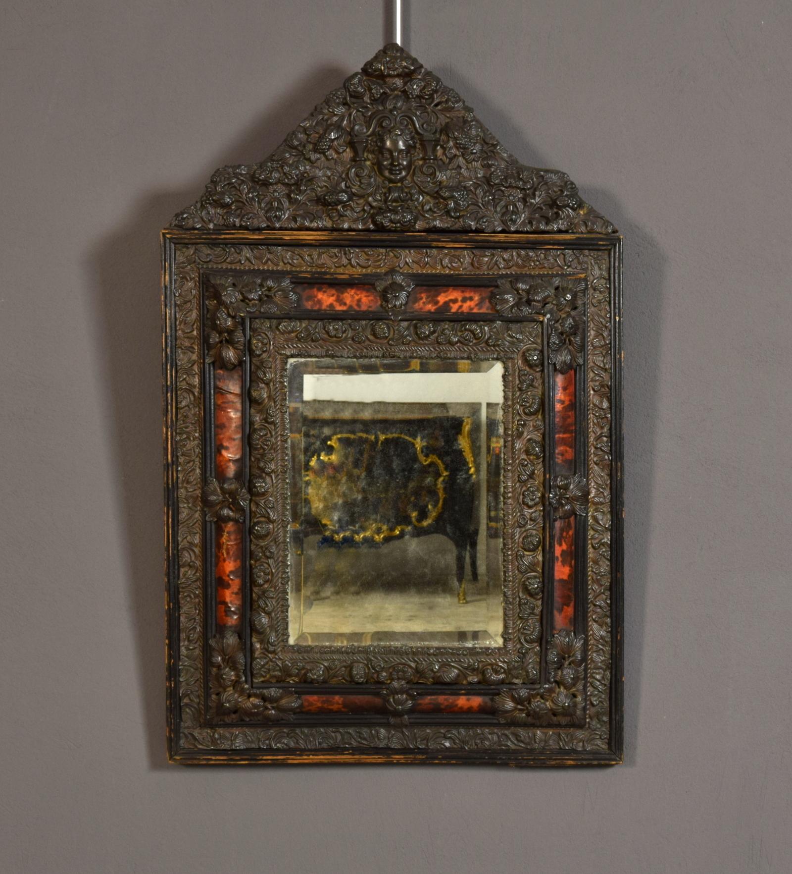 19th Century, Northern Europe Embossed and Burnished Metal Mirror For Sale 8