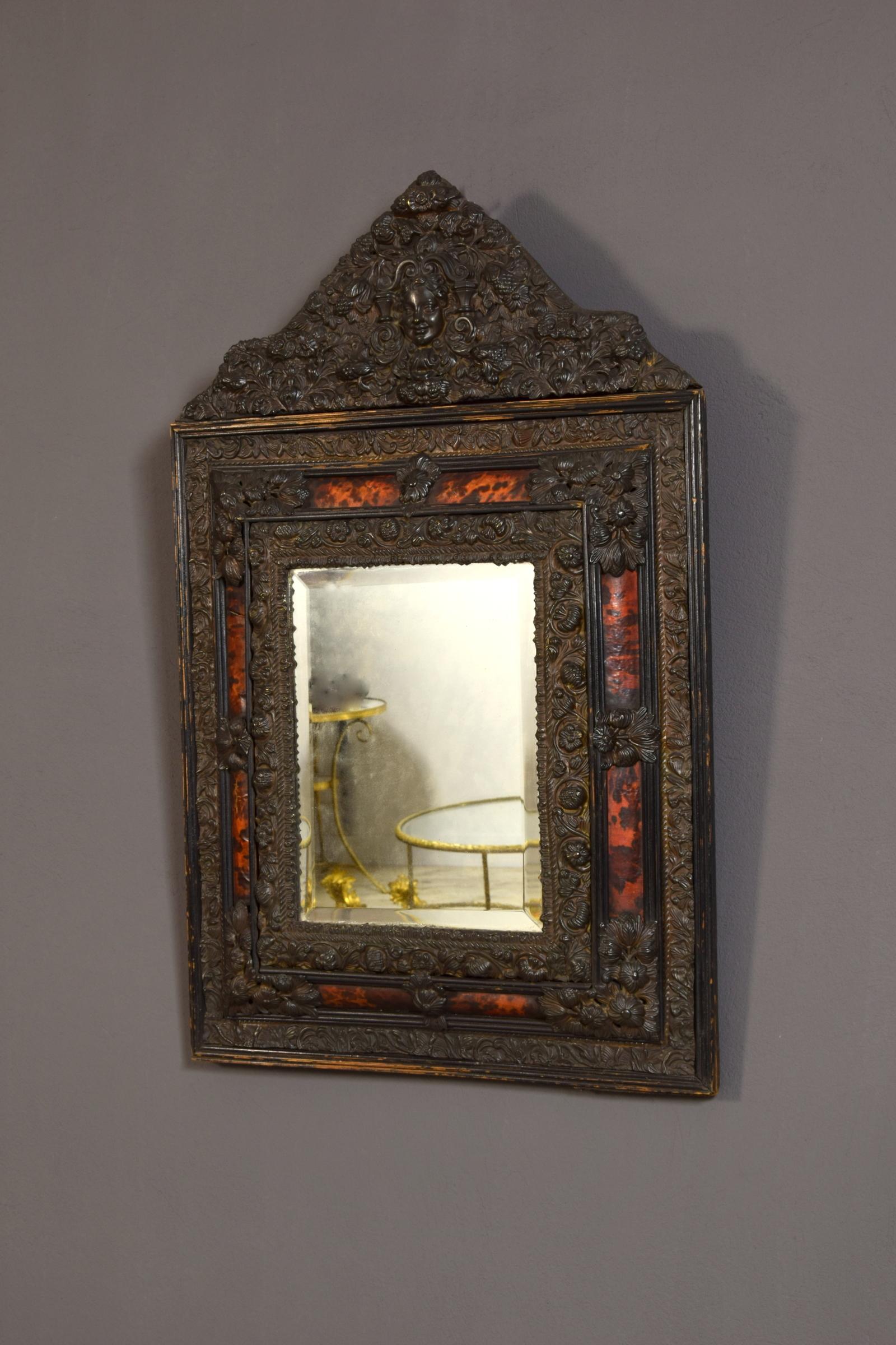 19th Century, Northern Europe Embossed and Burnished Metal Mirror For Sale 1