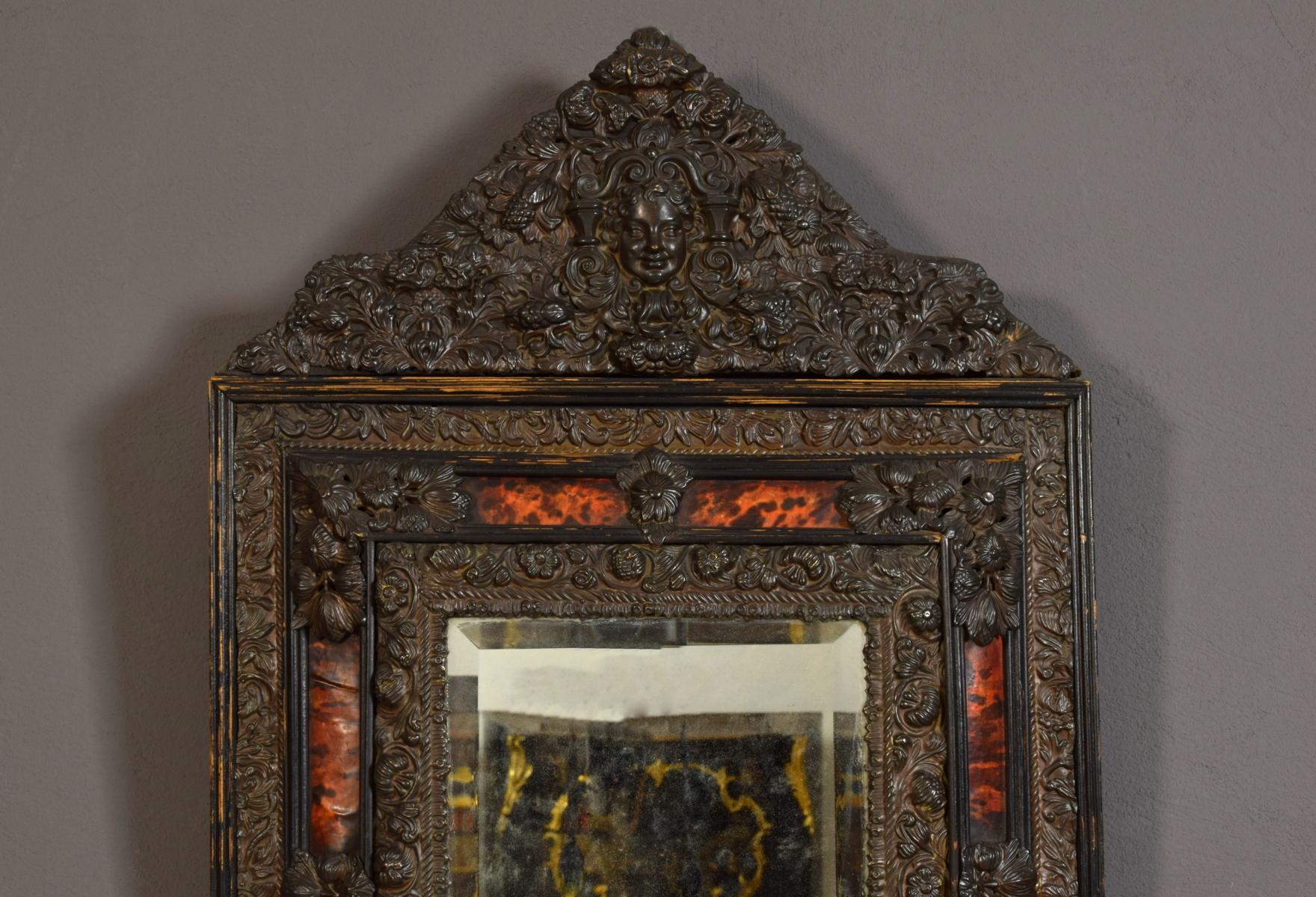 19th Century, Northern Europe Embossed and Burnished Metal Mirror For Sale 2