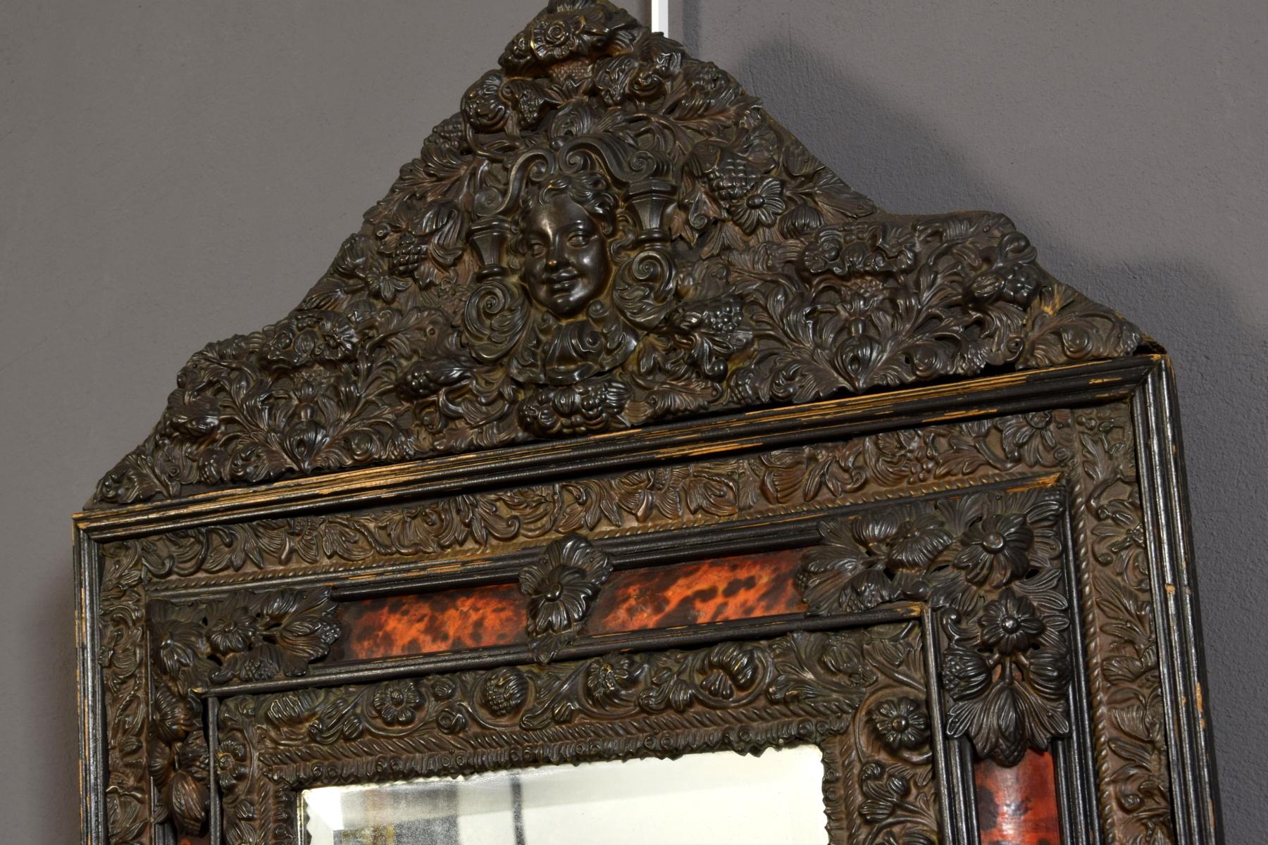 19th Century, Northern Europe Embossed and Burnished Metal Mirror For Sale 3