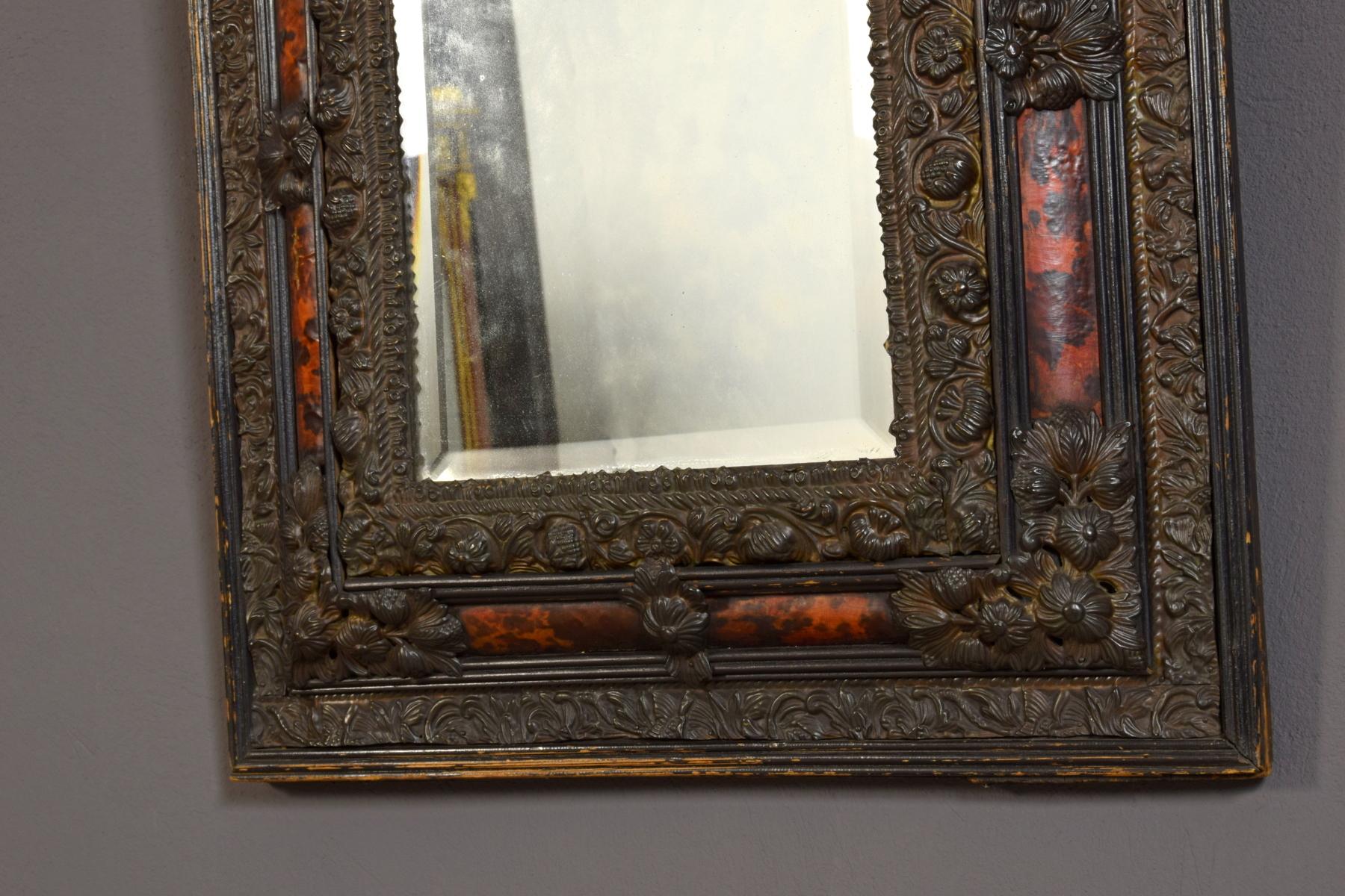 19th Century, Northern Europe Embossed and Burnished Metal Mirror For Sale 6