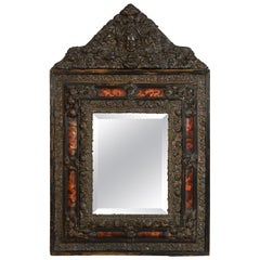 Antique 19th Century, Northern Europe Embossed and Burnished Metal Mirror