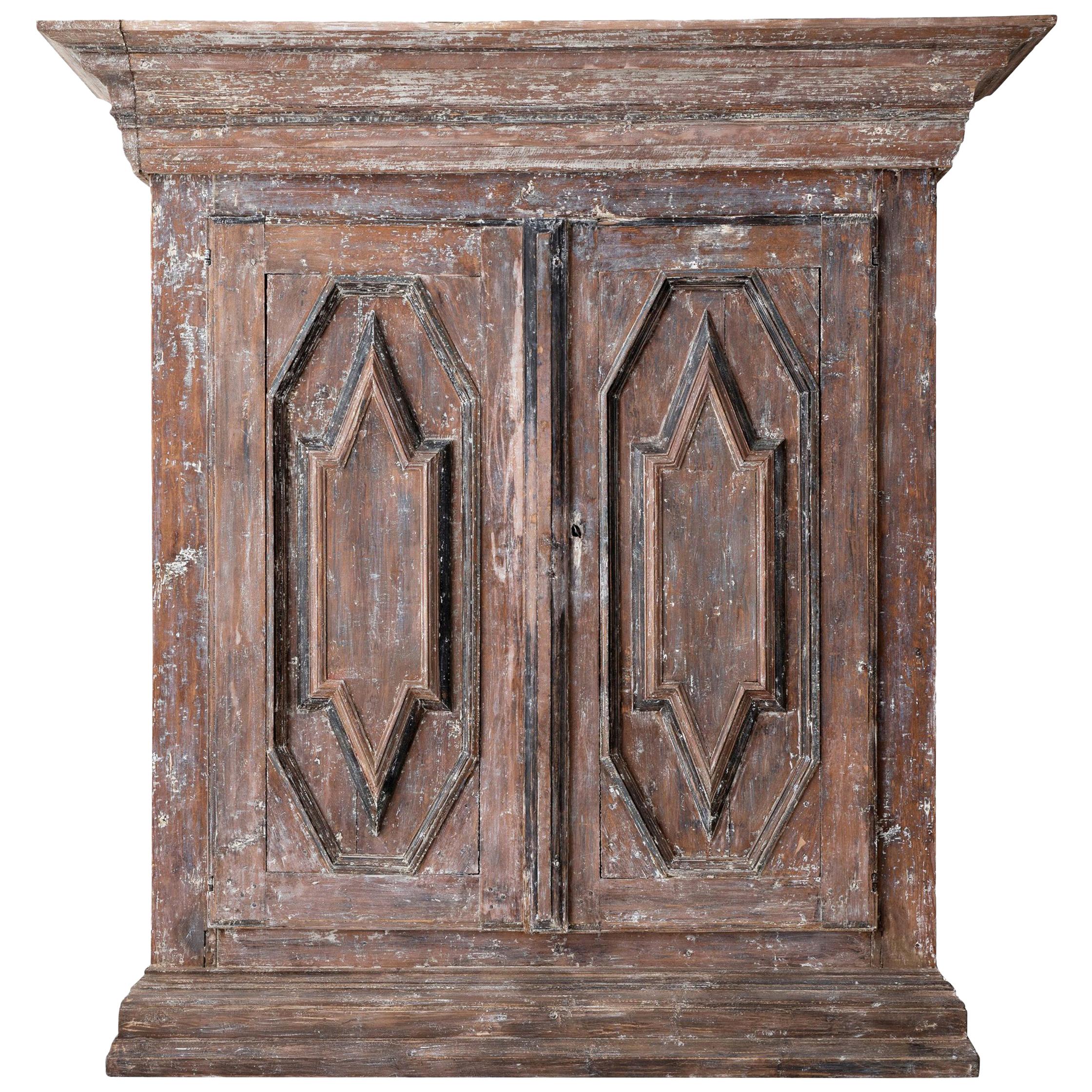 19th Century Northern European Baroque-Style Rustic Carved Armoire Cabinet