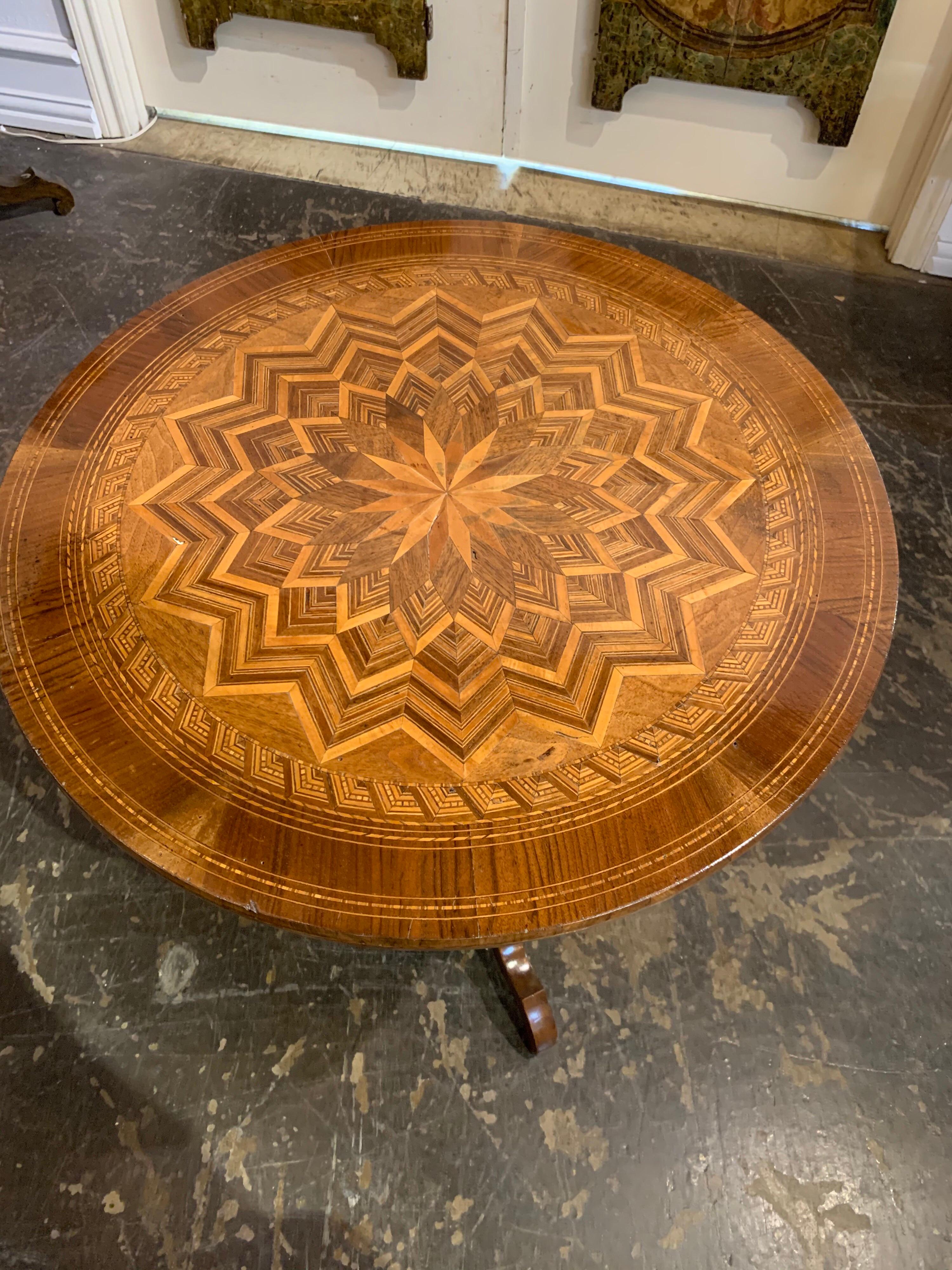 Fabulous 19th century Northern Italian inlaid side table. Beautiful star pattern on the top. A real work of art!