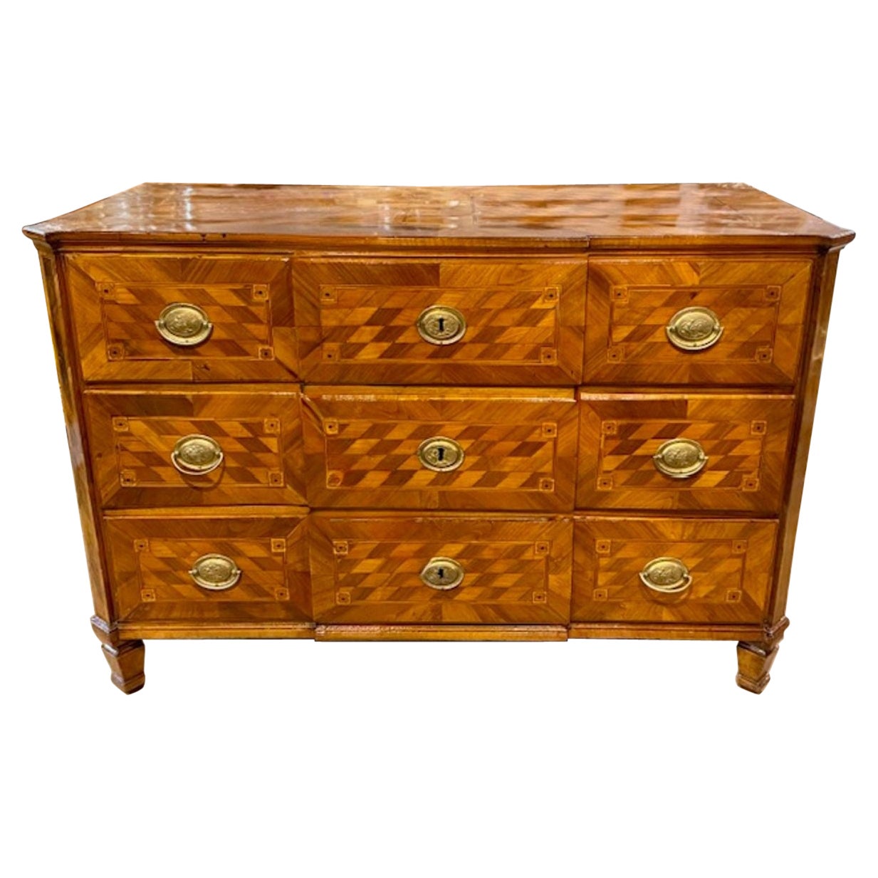 19th Century Northern Italian Parquetry Inlaid Walnut Commode For Sale