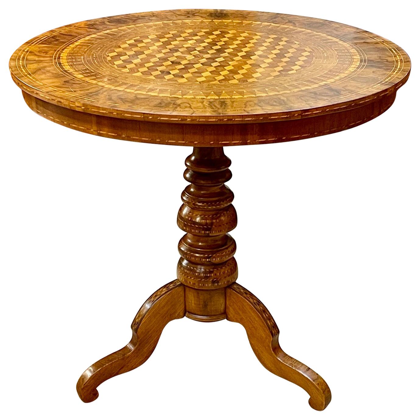 19th Century Northern Italian Parquetry Inlaid Walnut Side Table