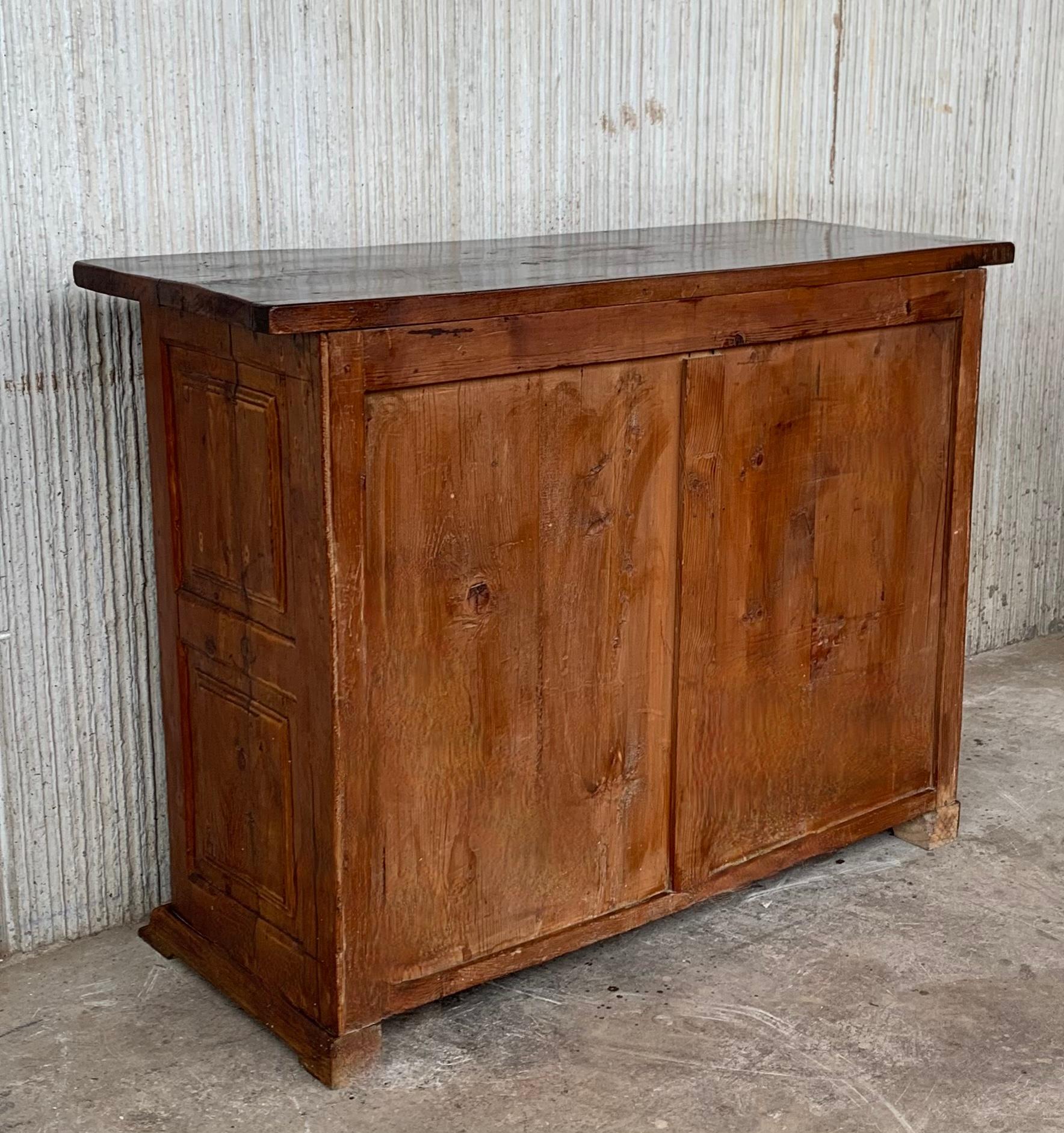 19th Century Northern Spanish Carved Pine Console Sofa Table, Two Drawers 8